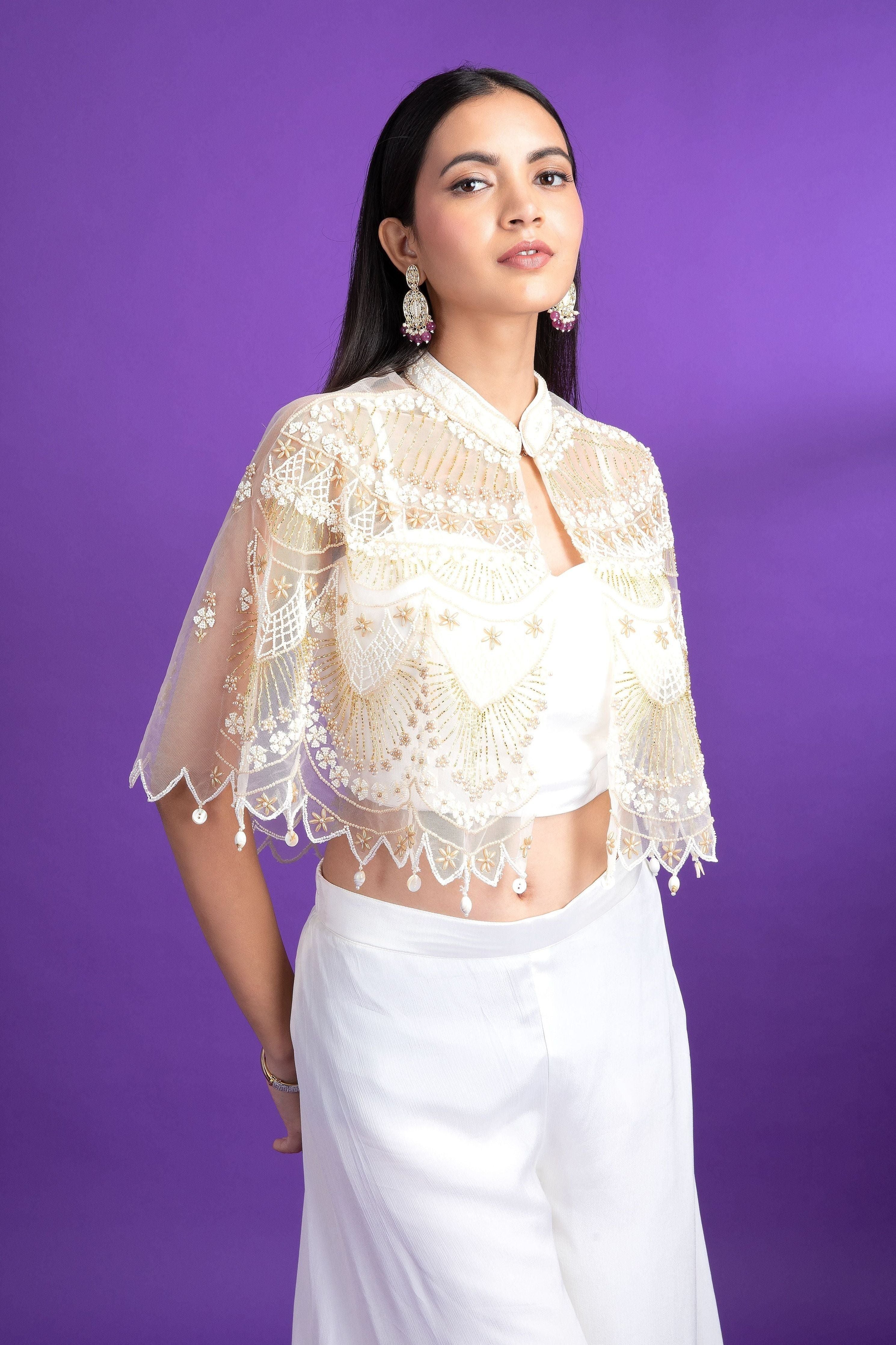 Off white palazzo with cape - Mokshaa