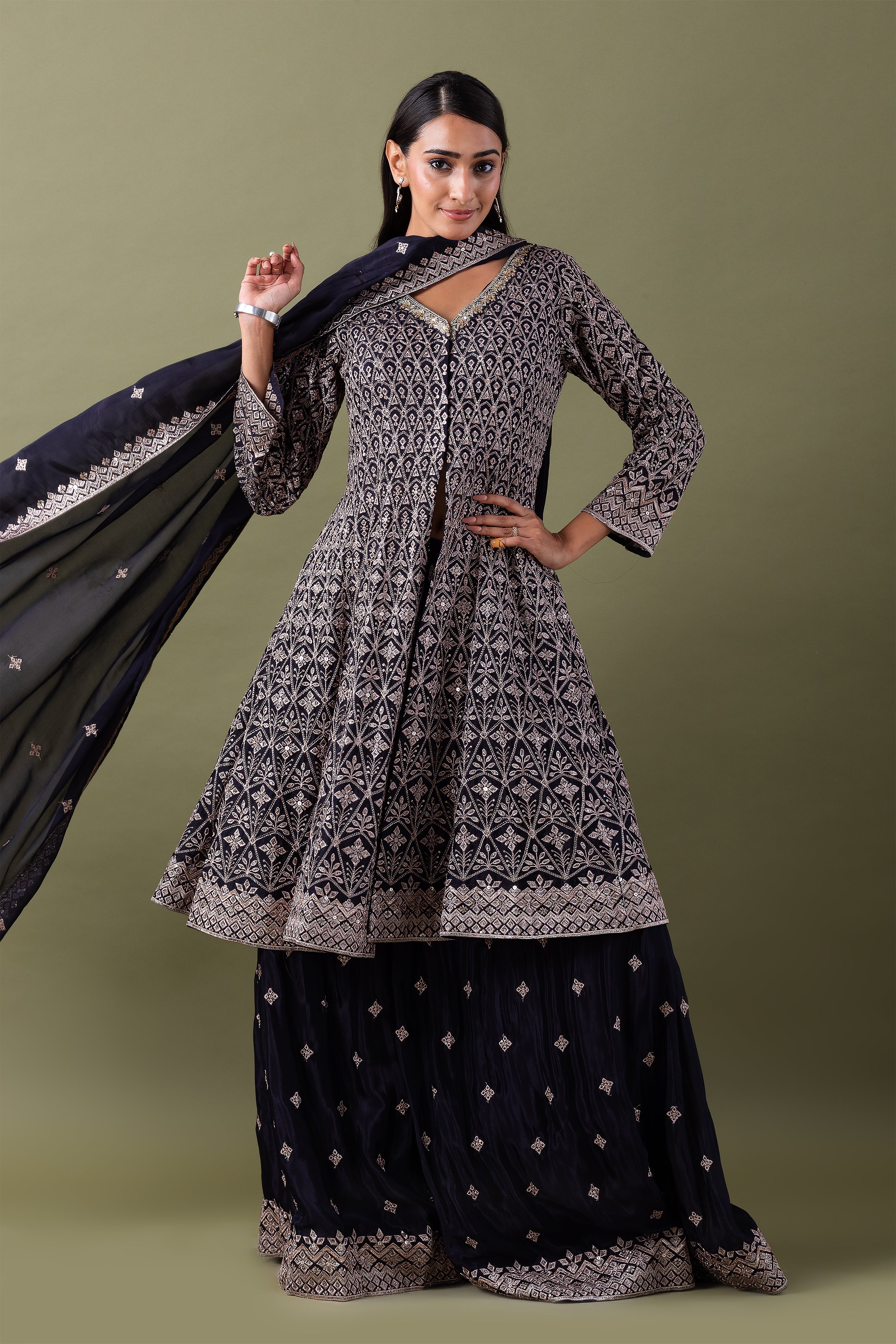 Deep Blue Anarkali Set - Mokshaa