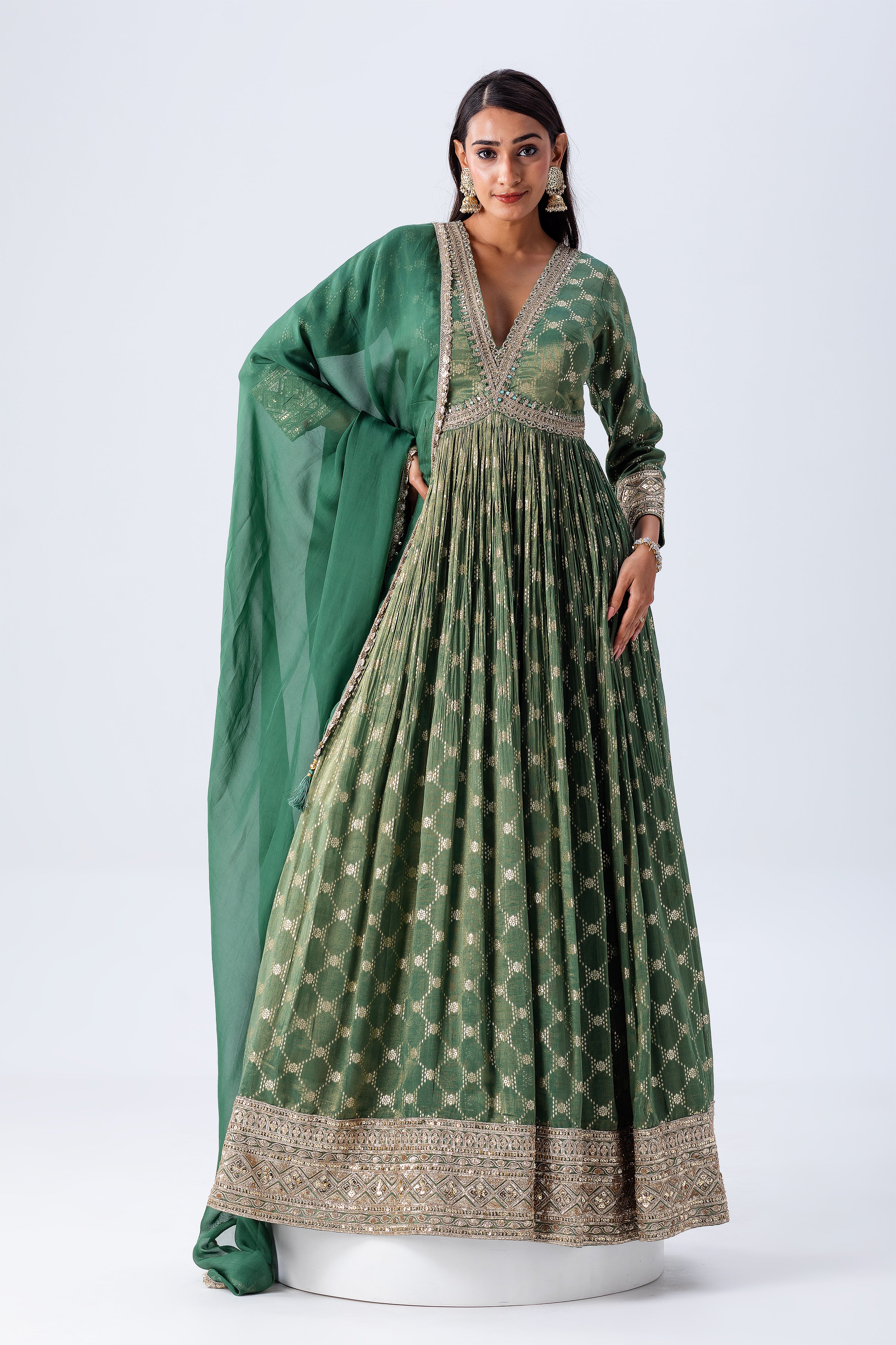 Sage Green Anarkali Set - Mokshaa