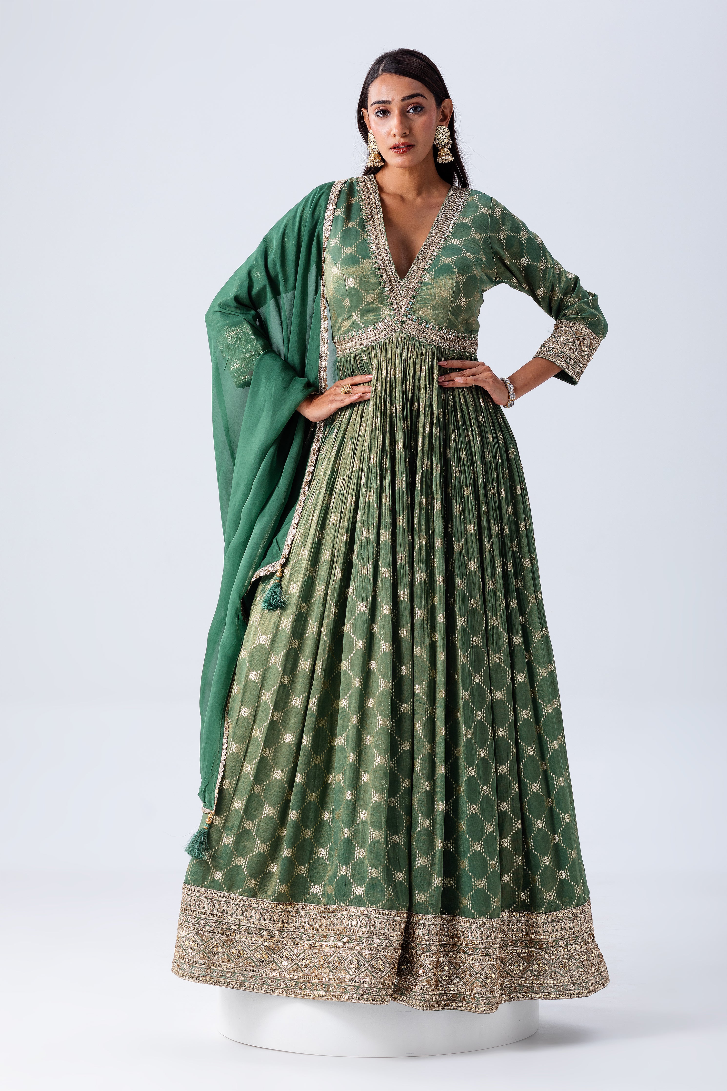 Sage Green Anarkali Set - Mokshaa