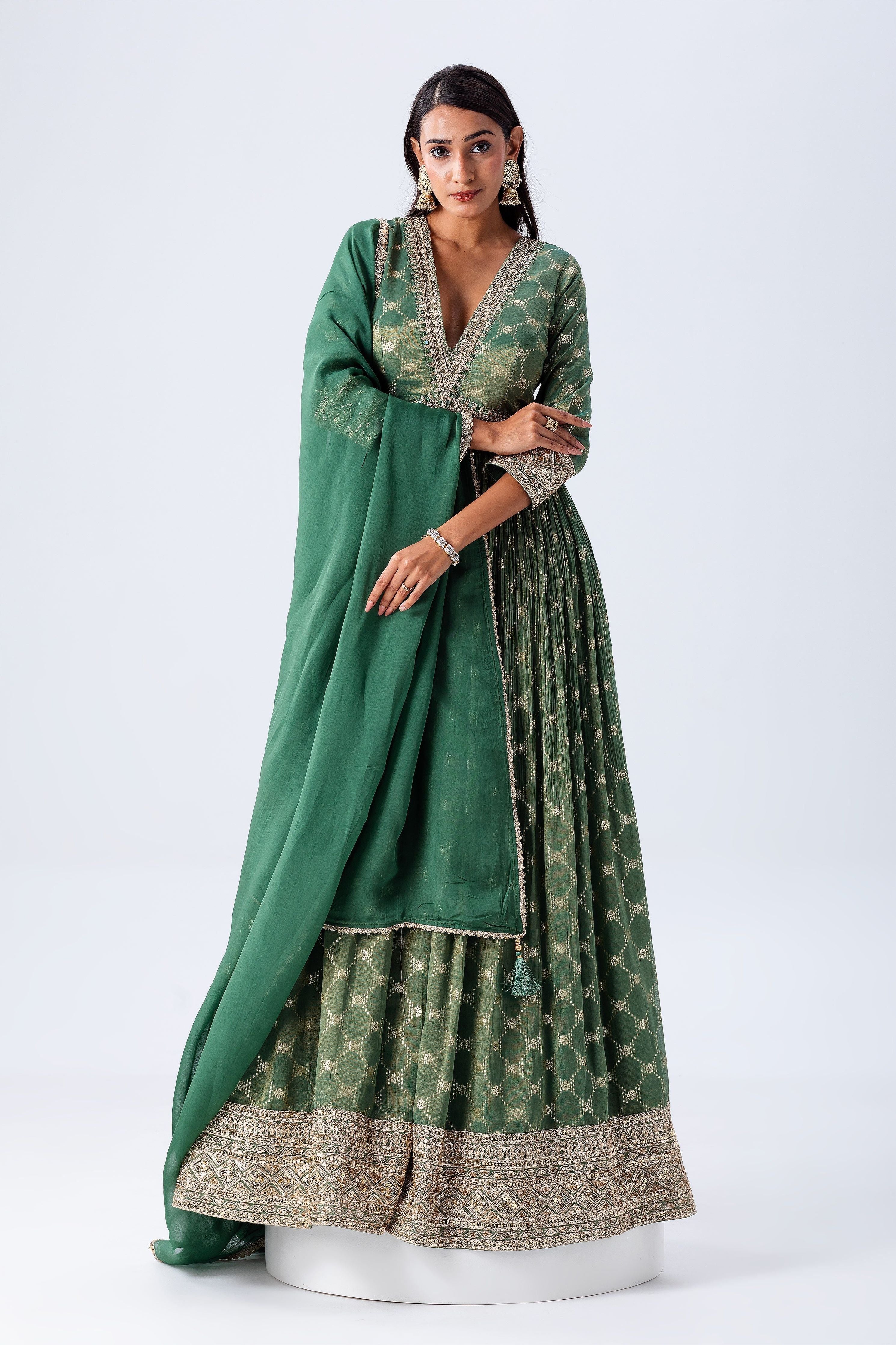 Sage Green Anarkali Set - Mokshaa