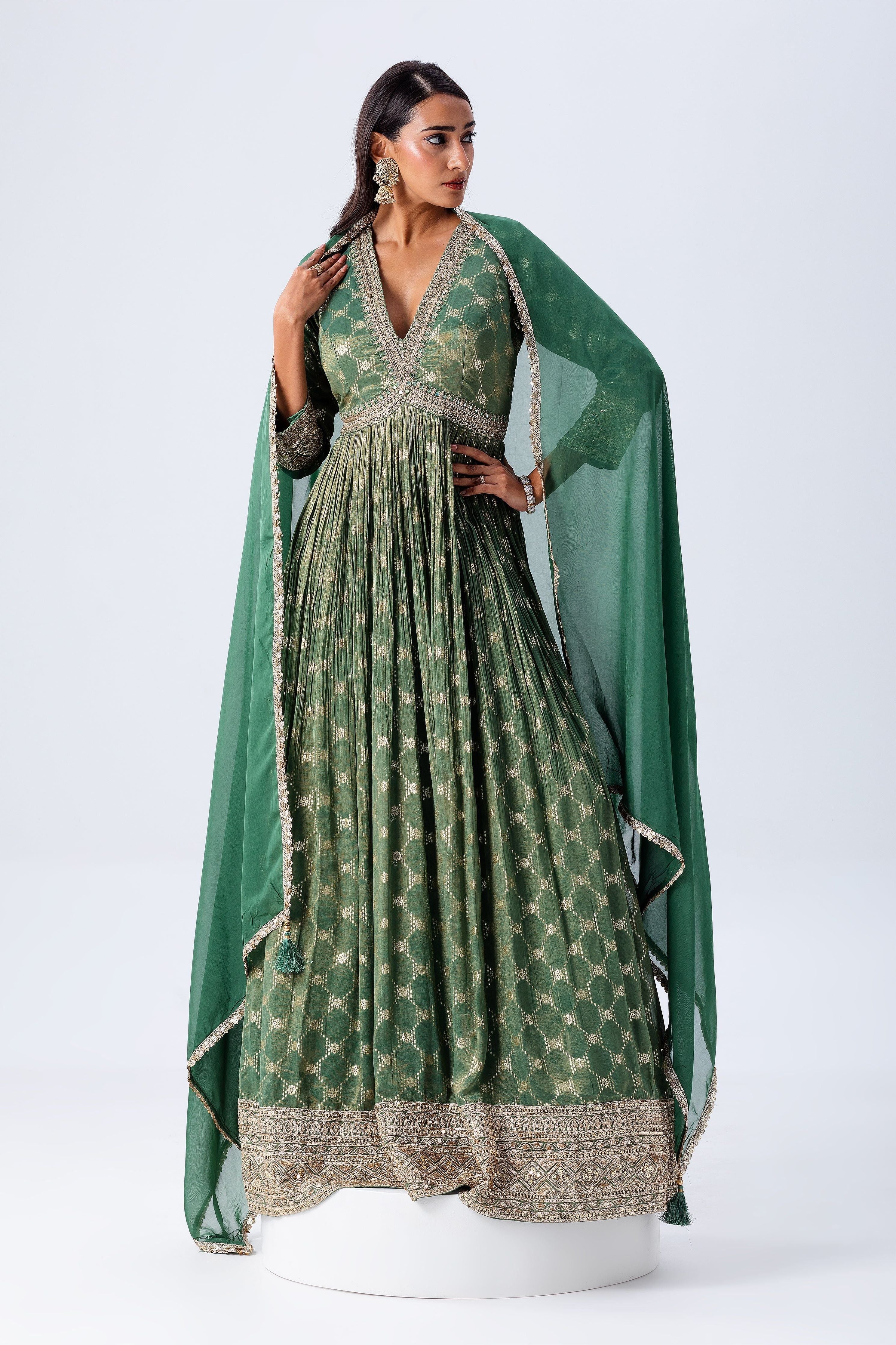Sage Green Anarkali Set - Mokshaa