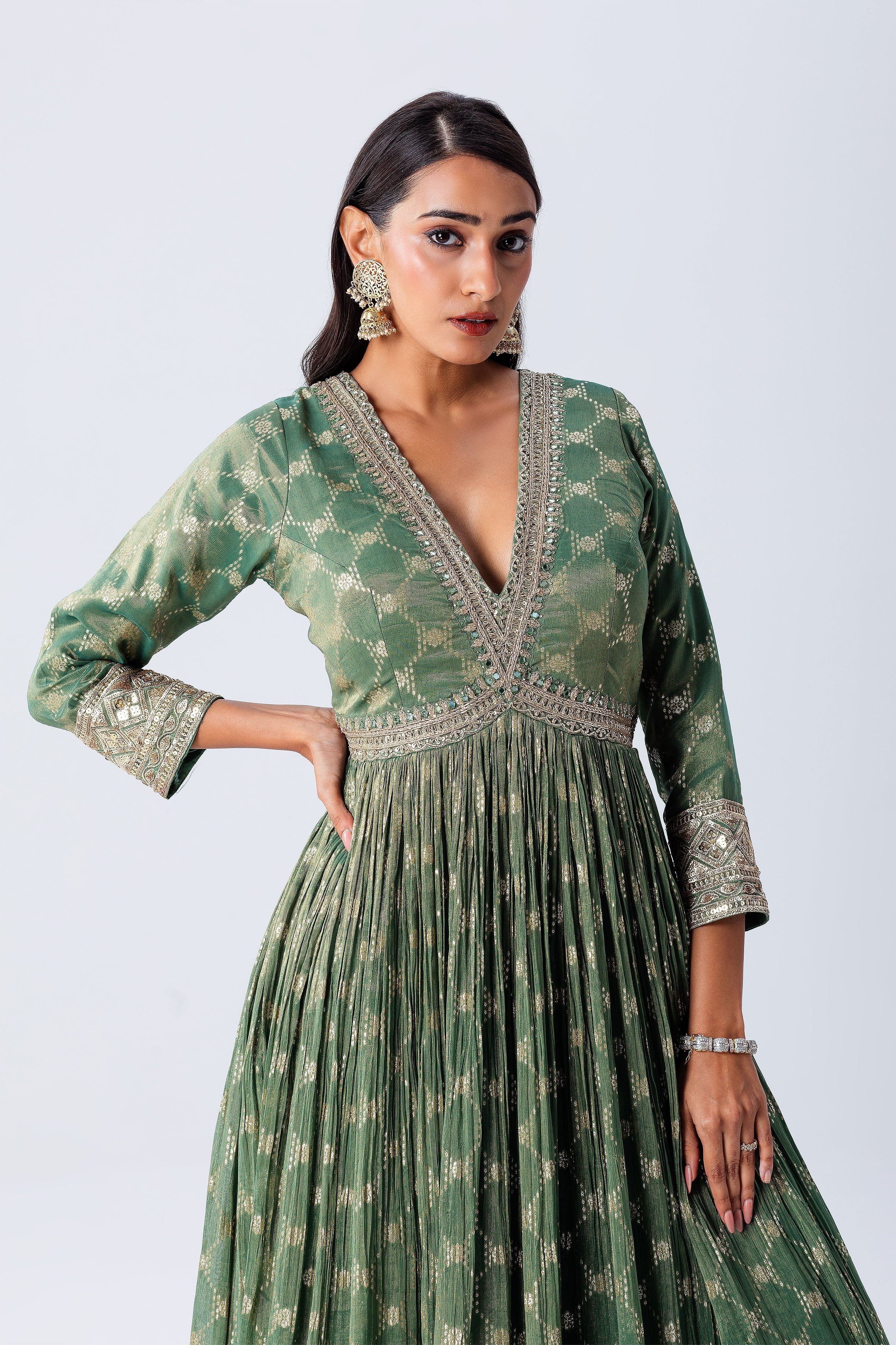 Sage Green Anarkali Set - Mokshaa