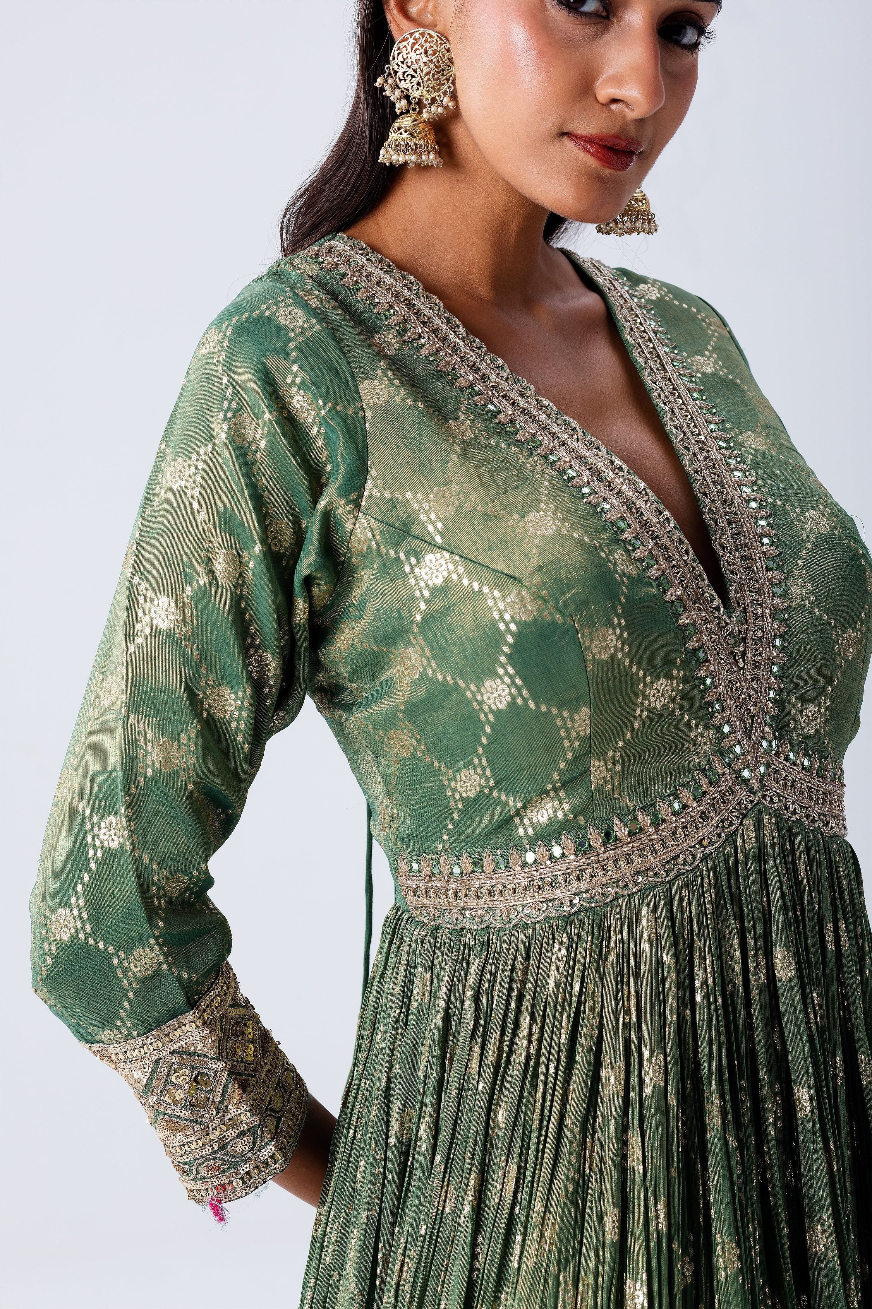 Sage Green Anarkali Set - Mokshaa