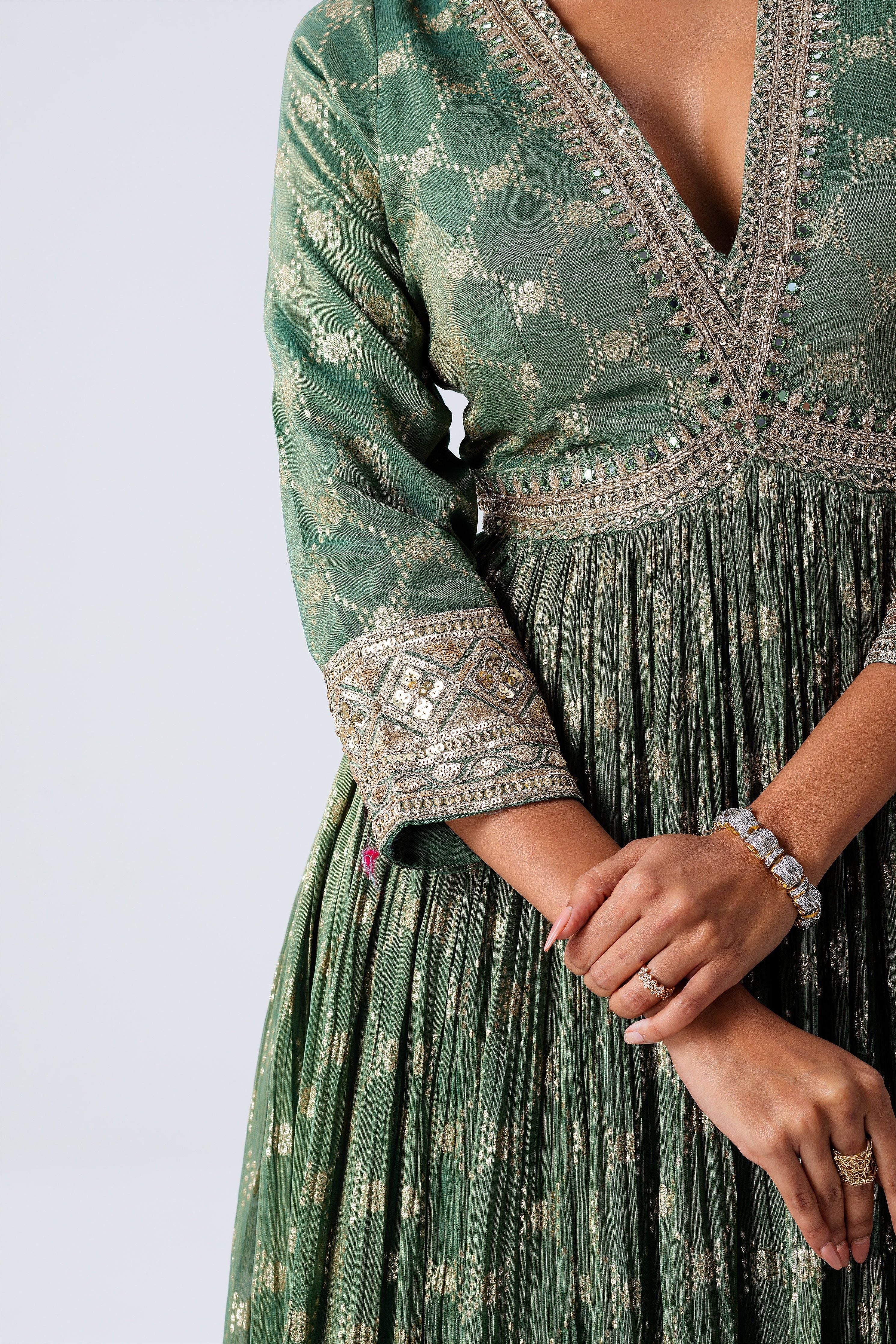 Sage Green Anarkali Set - Mokshaa