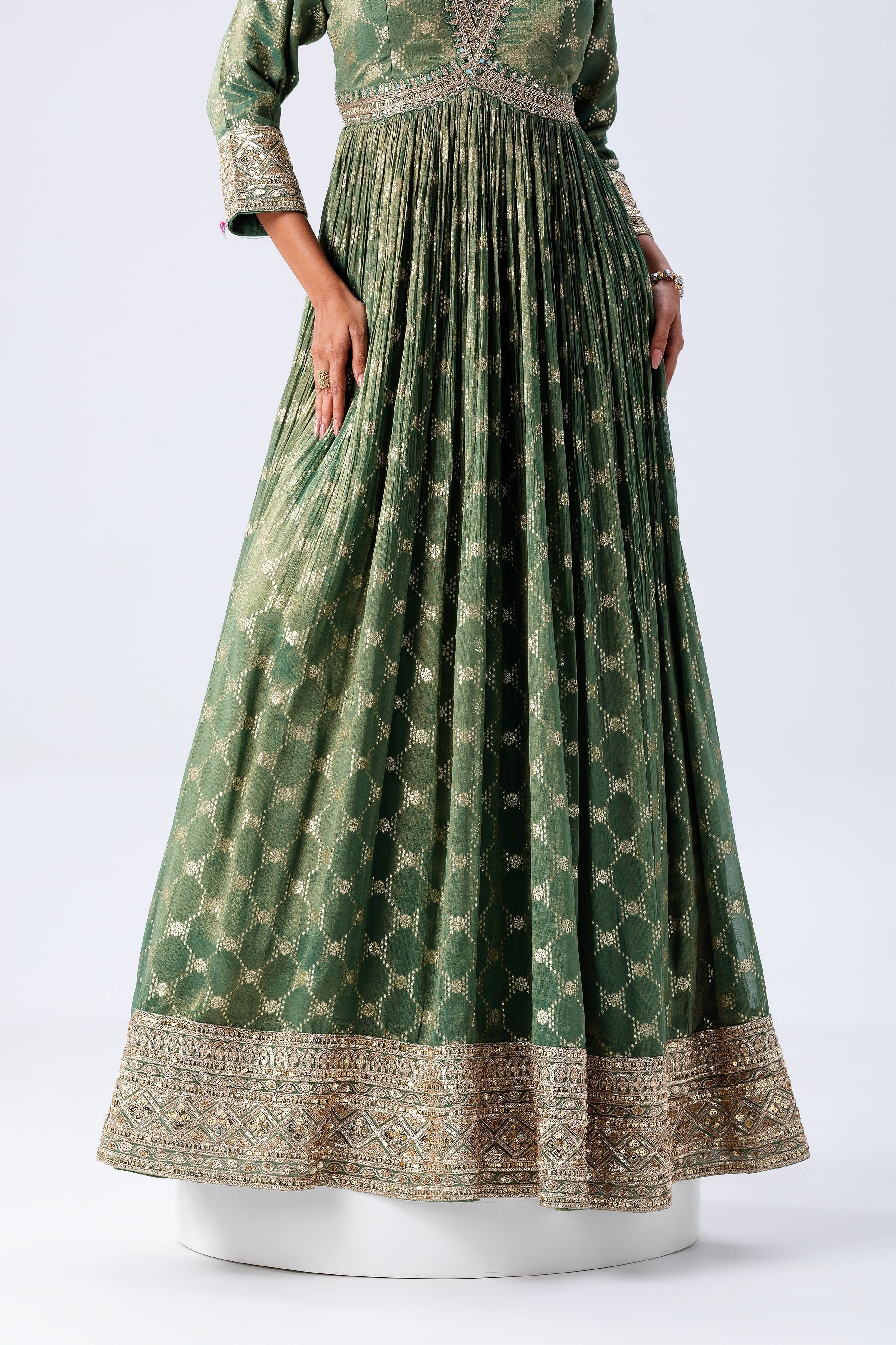 Sage Green Anarkali Set - Mokshaa