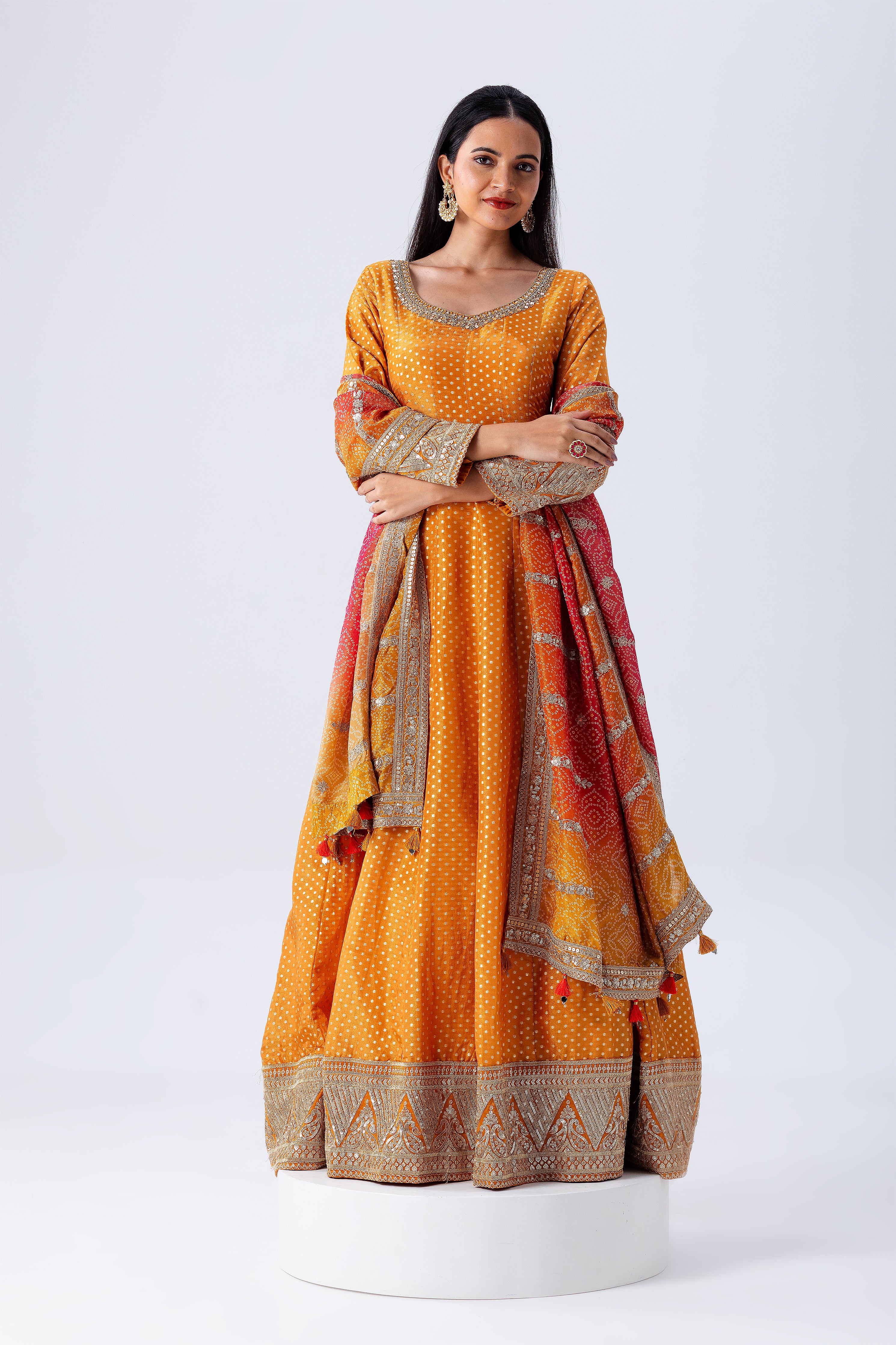 Orange Anarkali Set