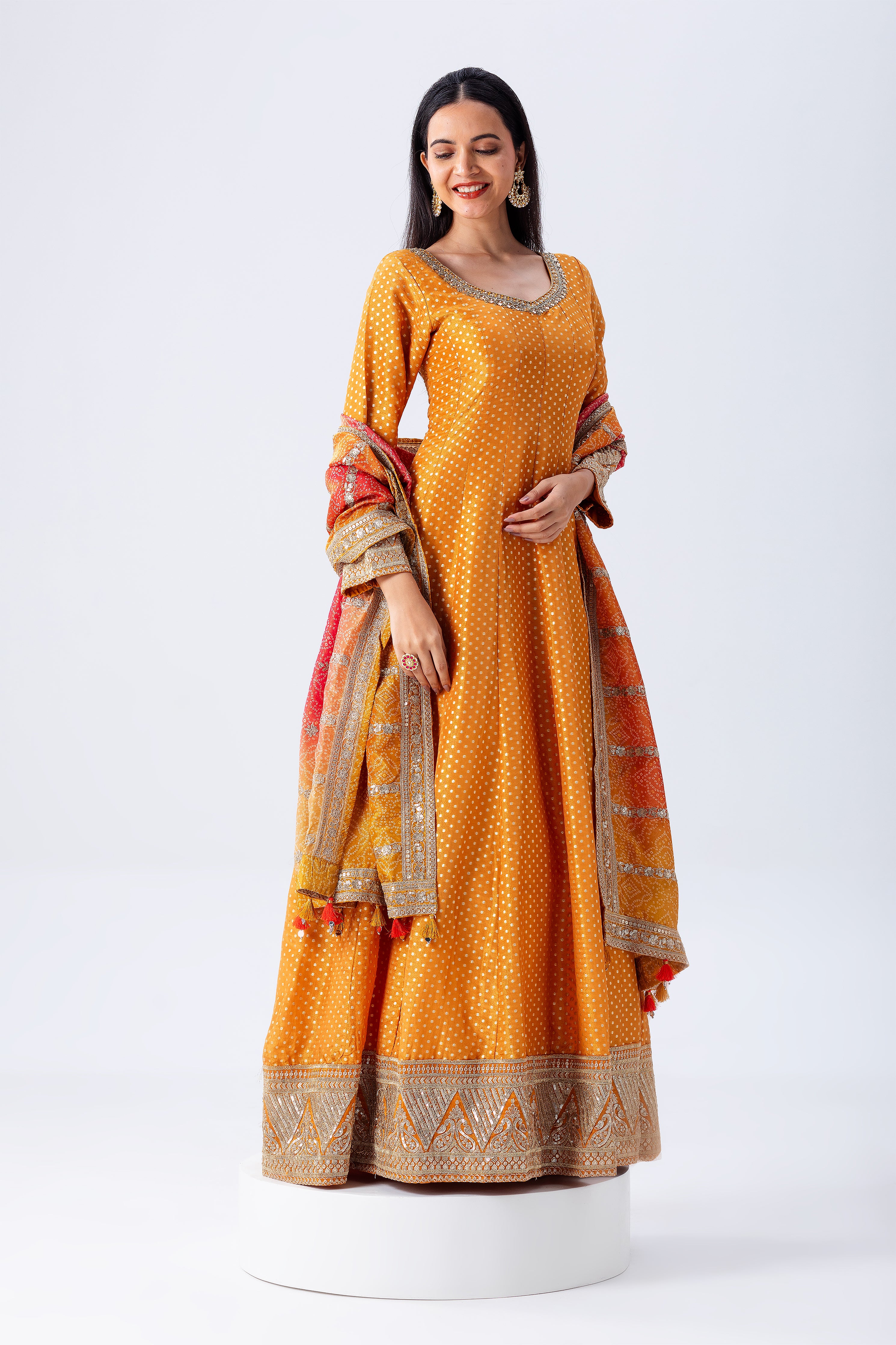 Orange Anarkali Set - Mokshaa