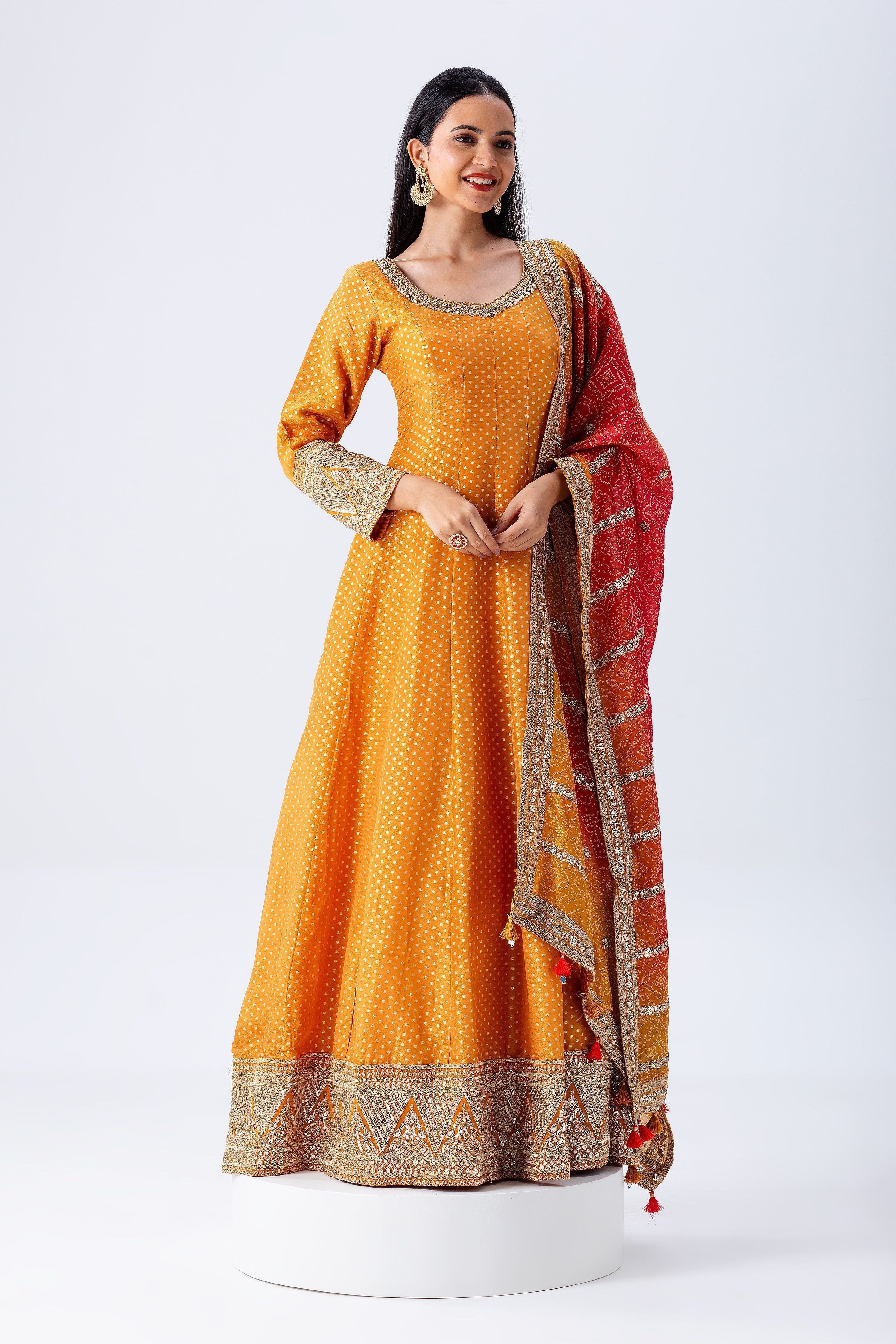 Orange Anarkali Set - Mokshaa