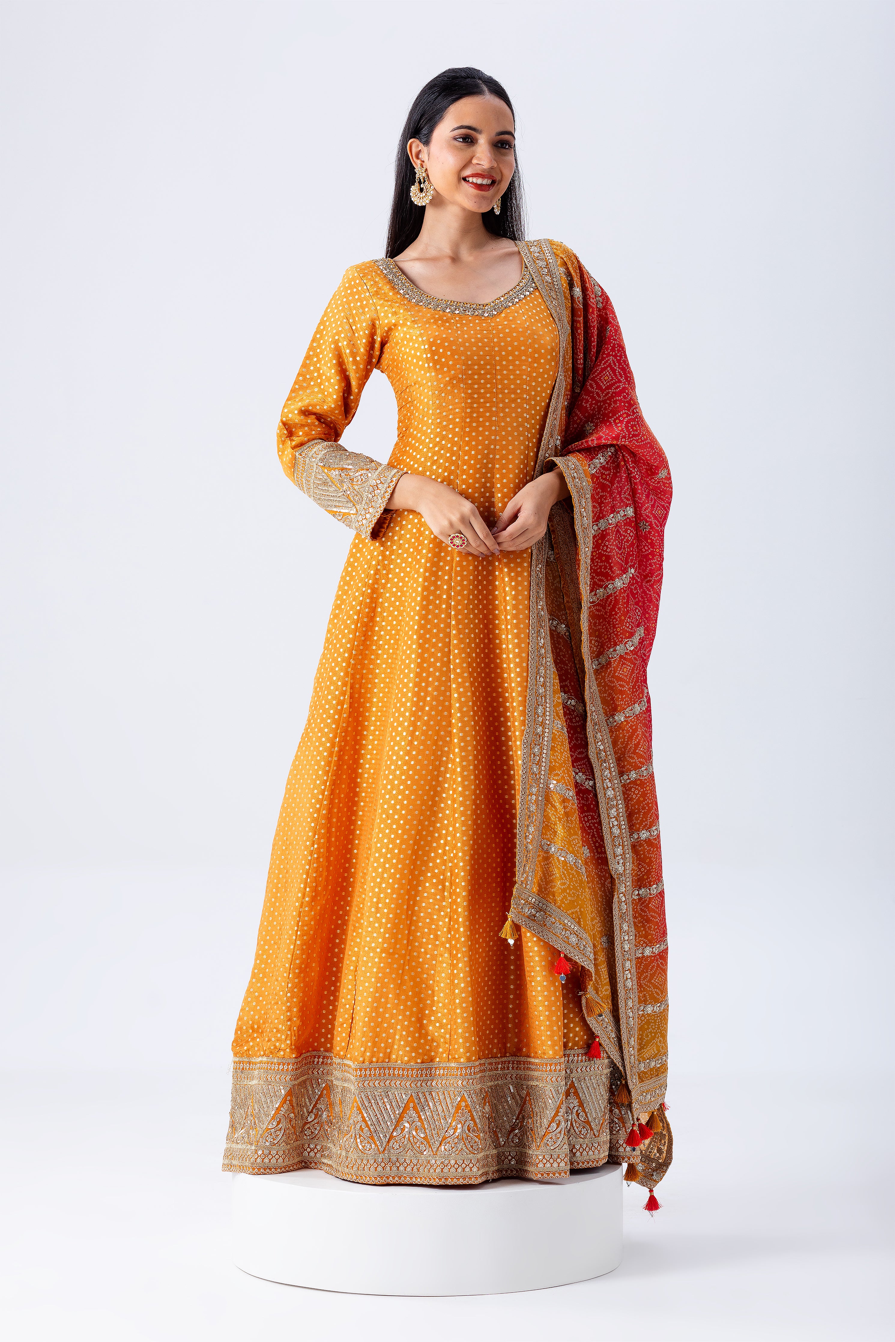 Orange Anarkali Set