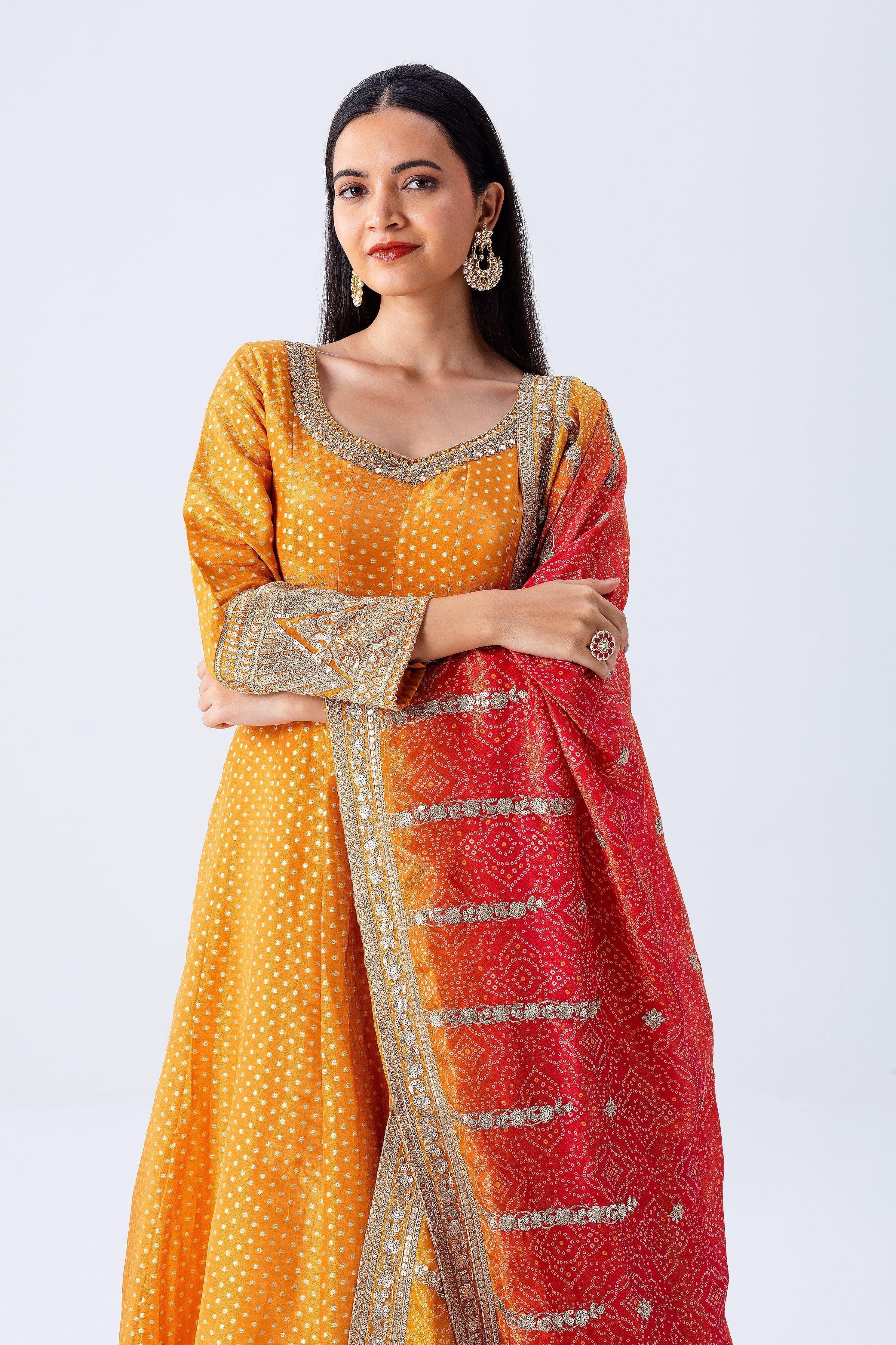Orange Anarkali Set - Mokshaa