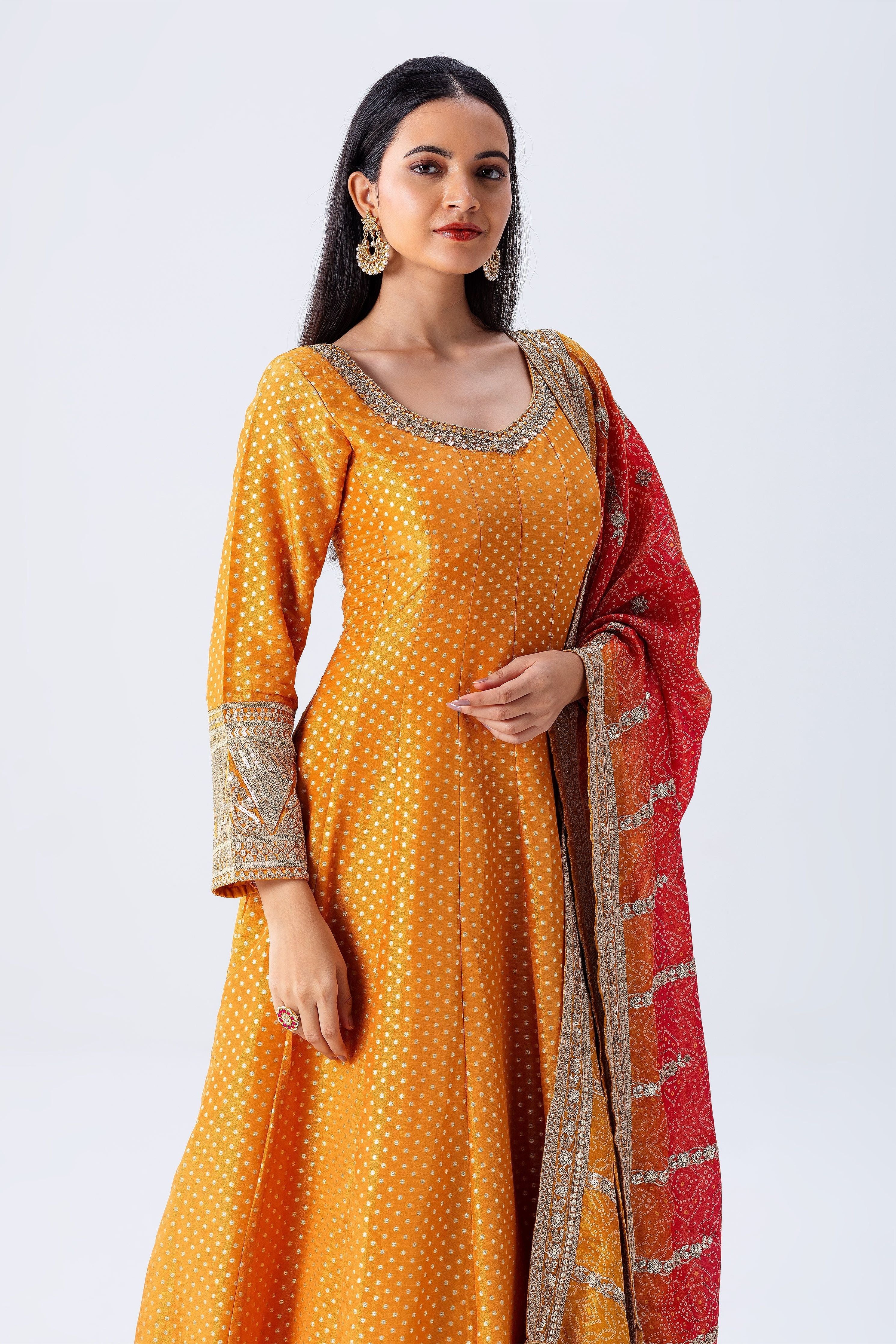 Orange Anarkali Set - Mokshaa