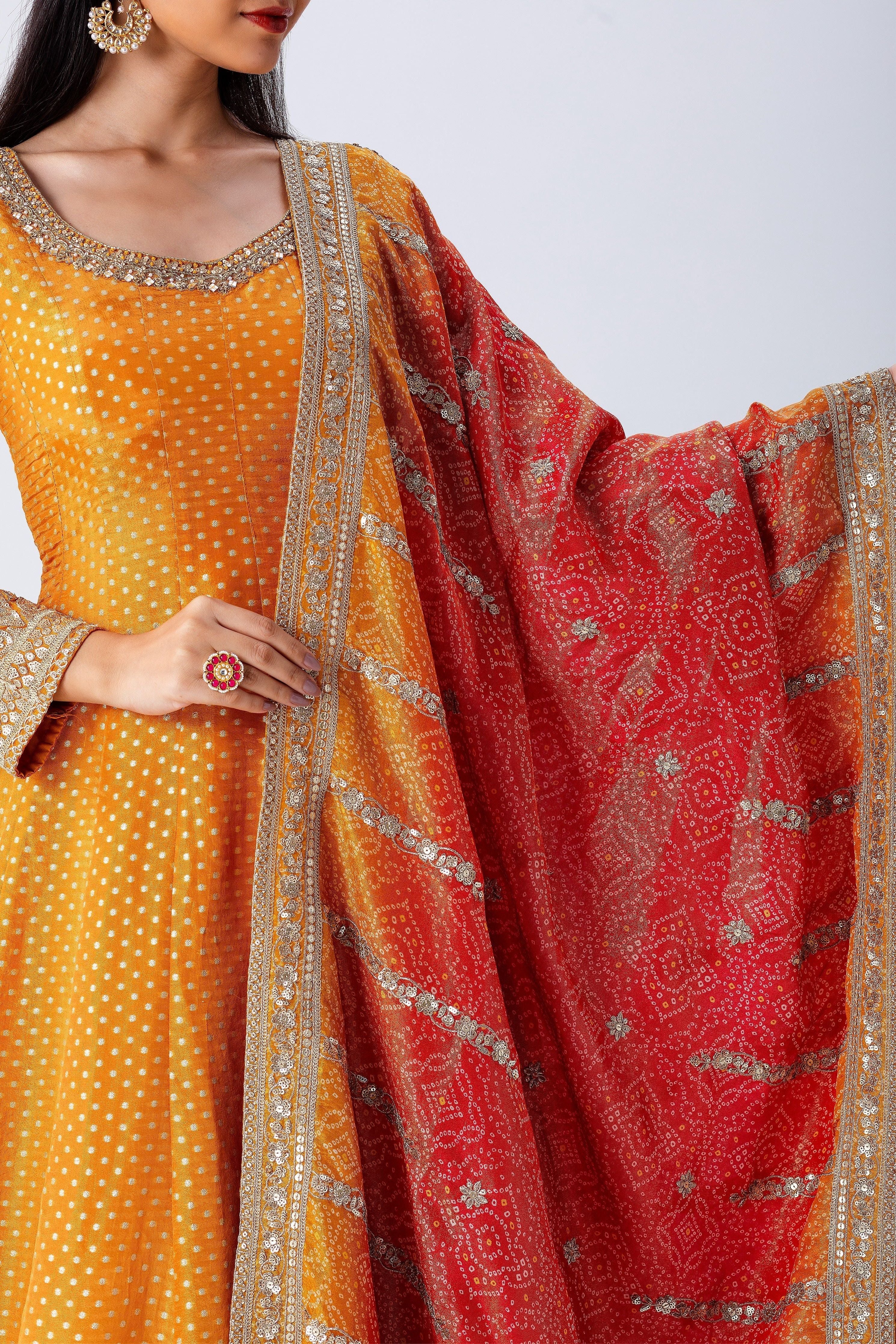 Orange Anarkali Set - Mokshaa