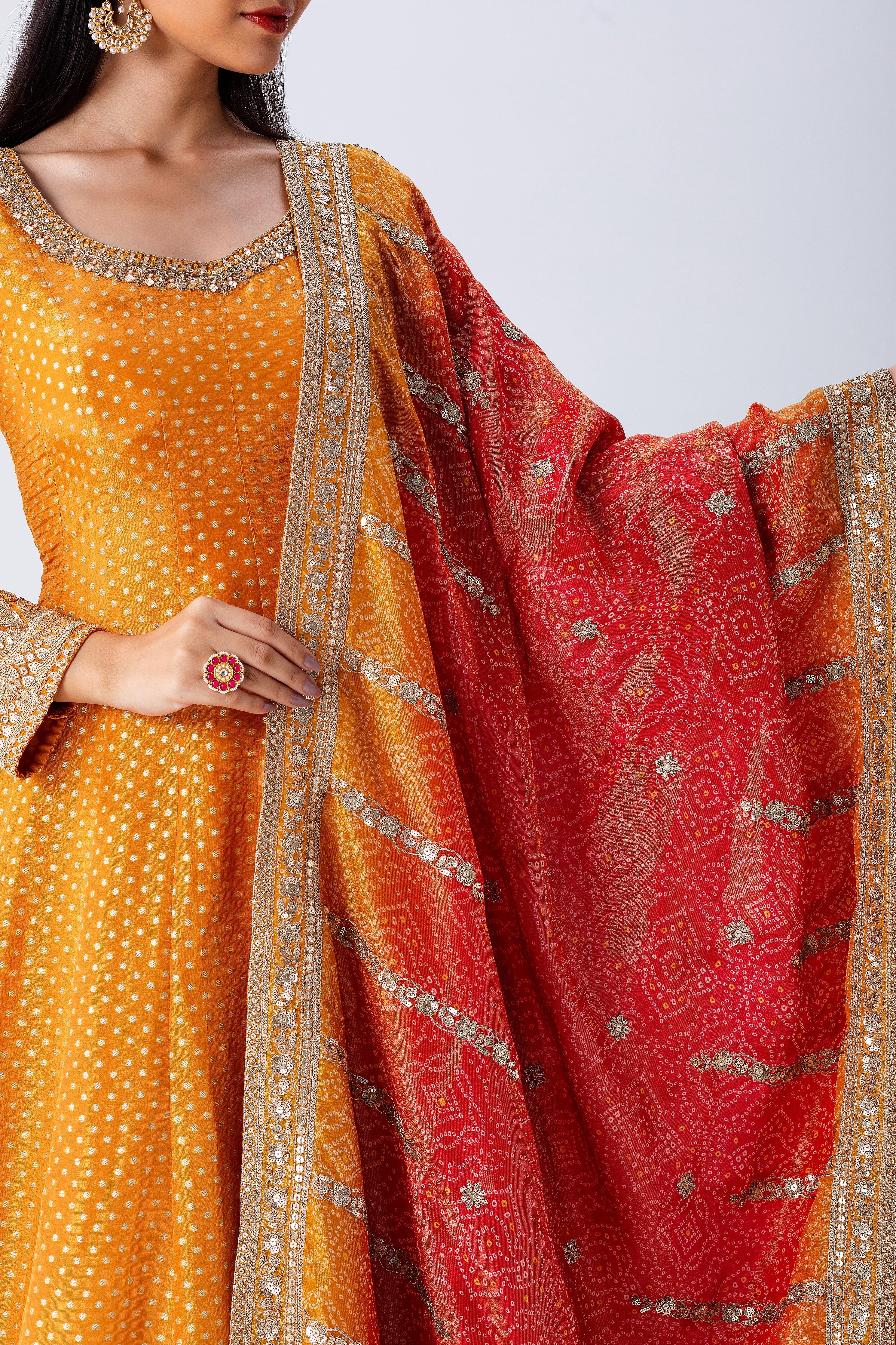 Orange Anarkali Set