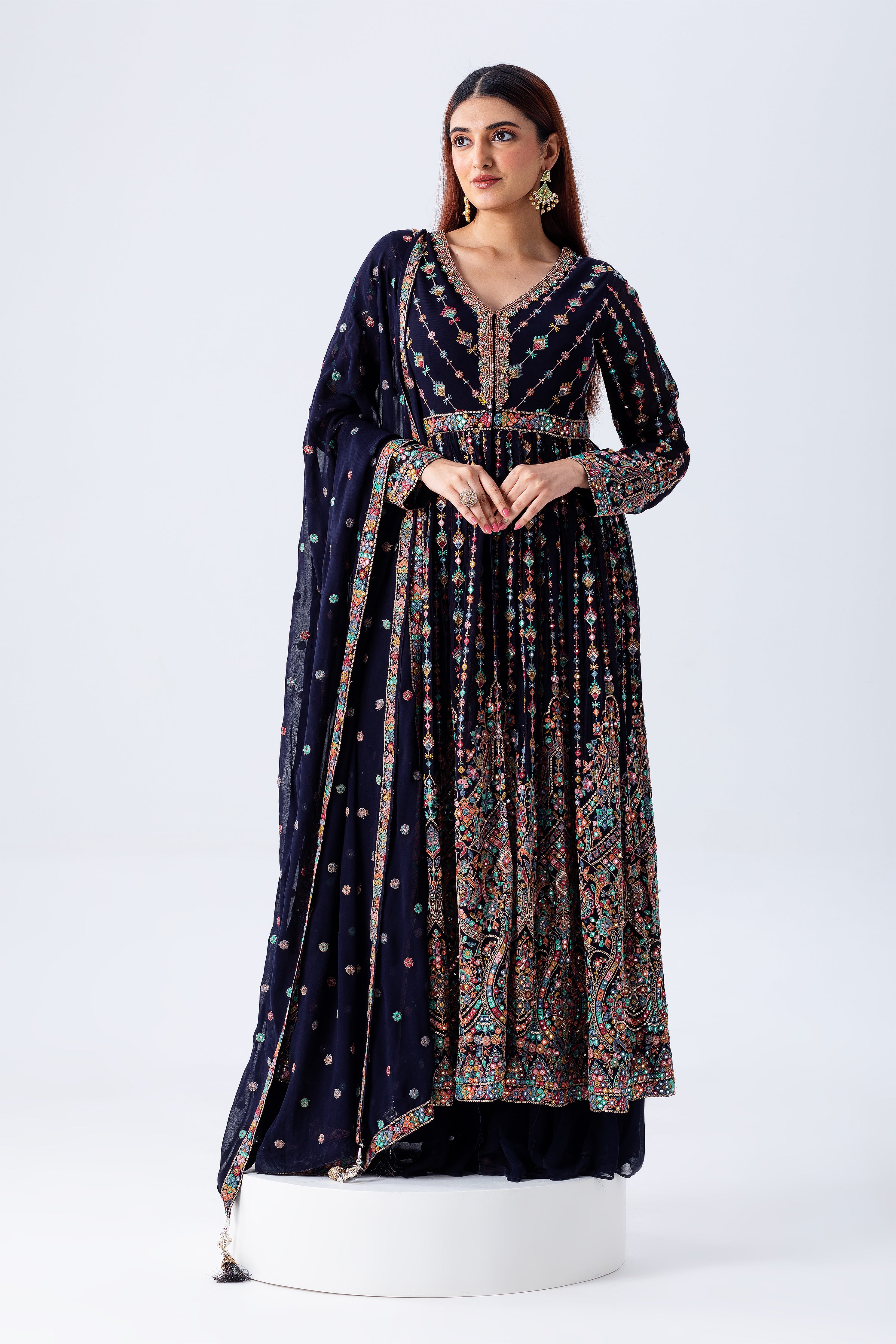 Navy Blue Anarkali Set