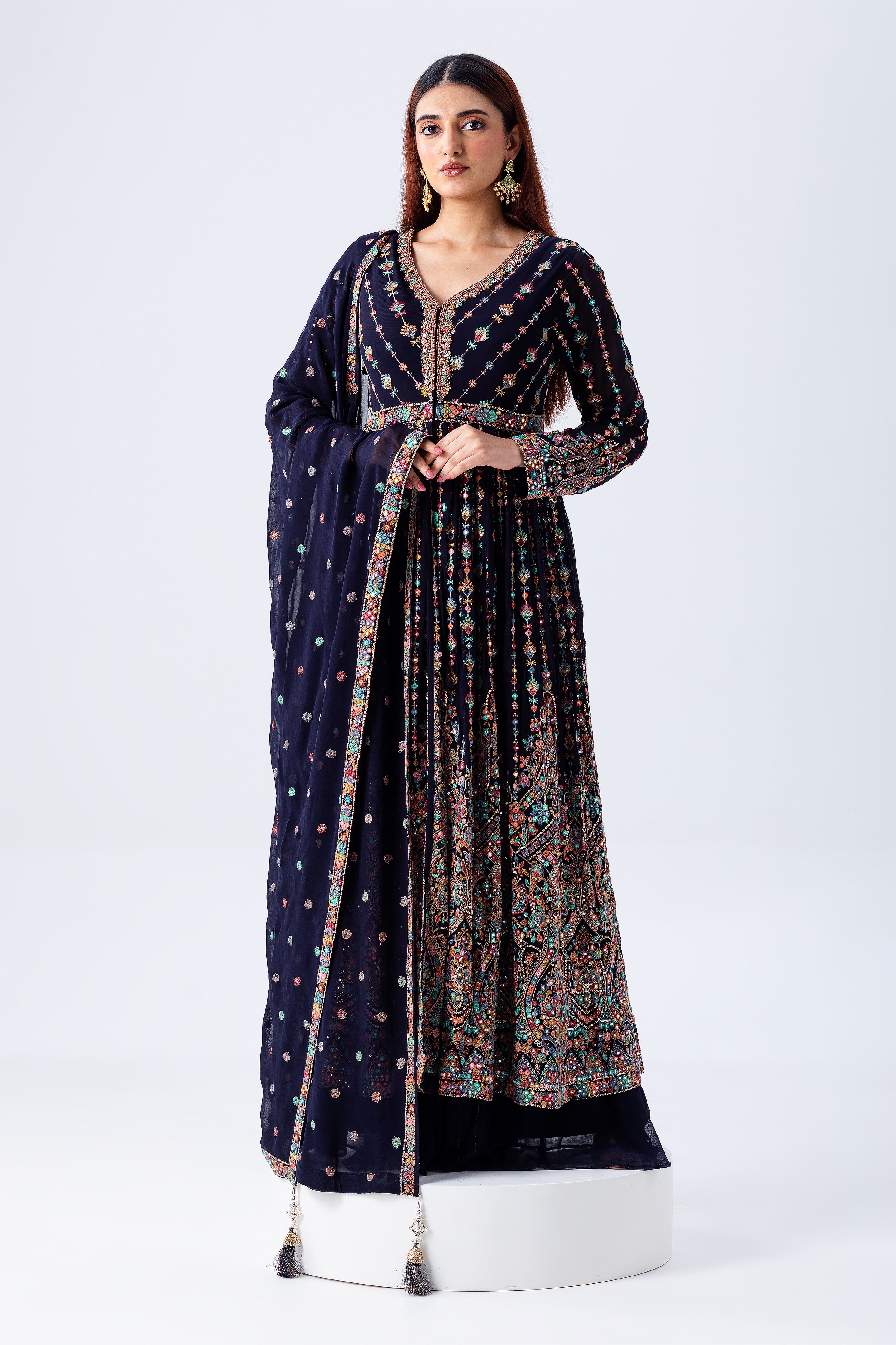 Navy Blue Anarkali Set