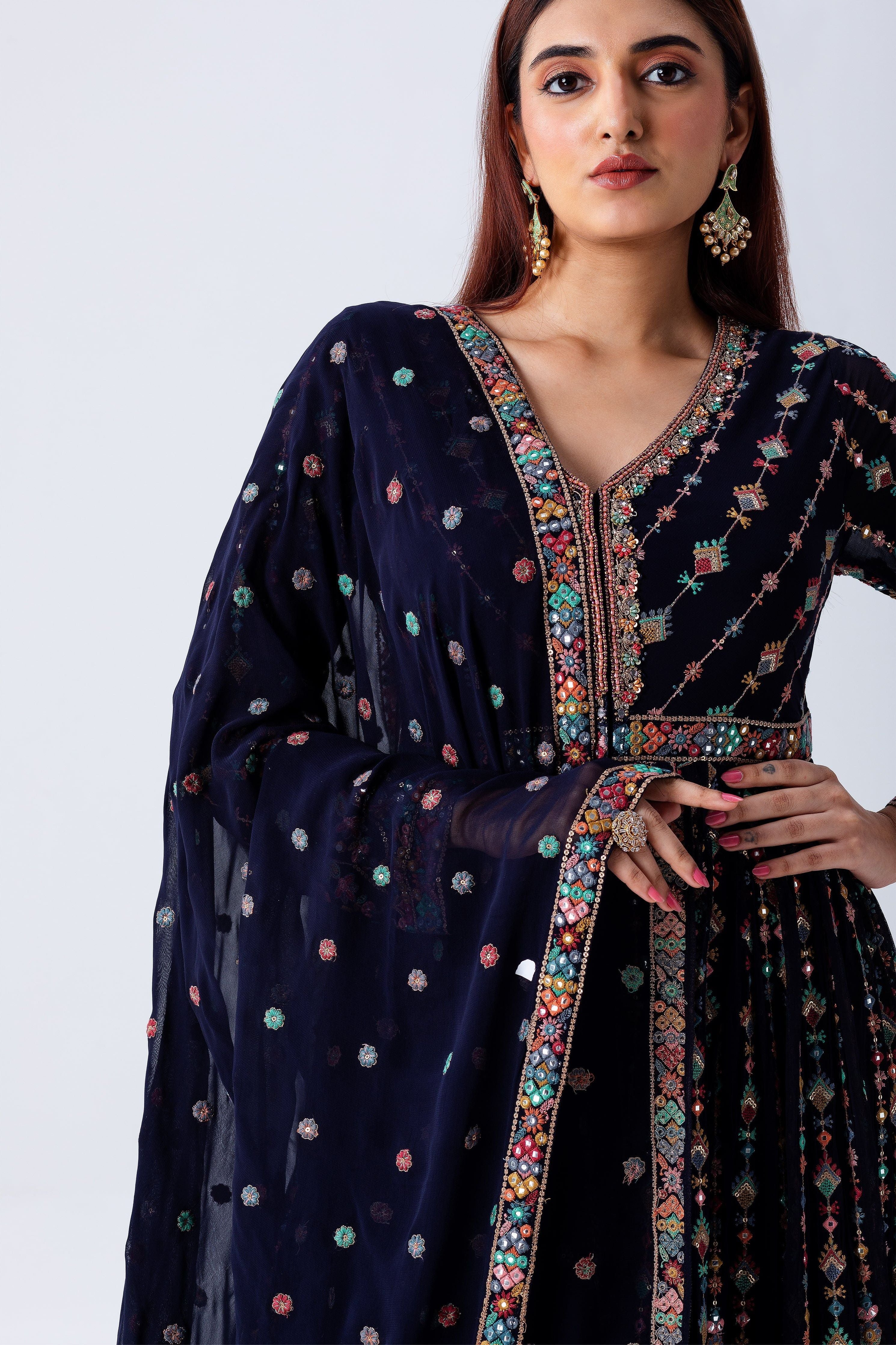 Navy Blue Anarkali Set - Mokshaa
