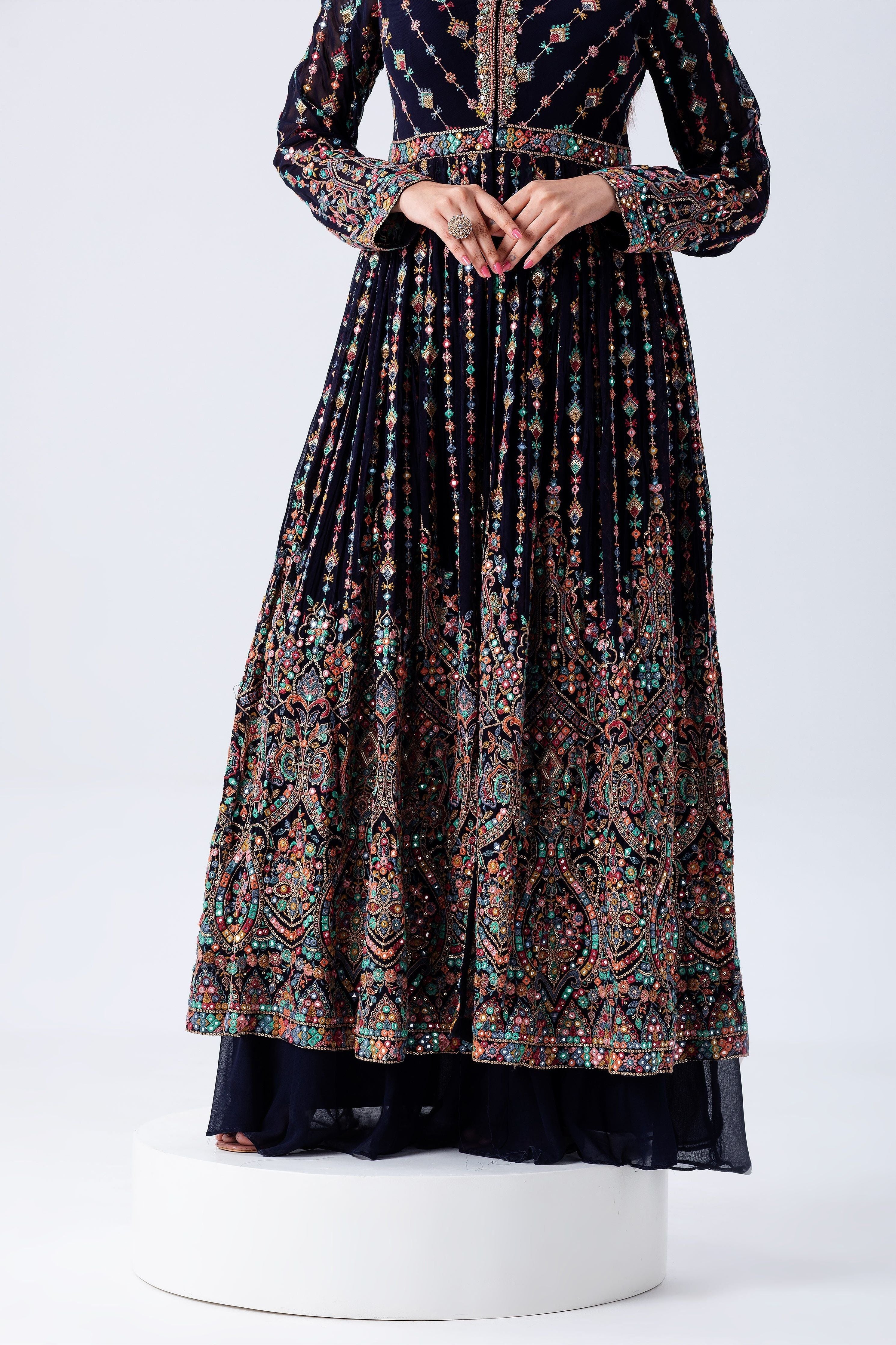 Navy Blue Anarkali Set - Mokshaa