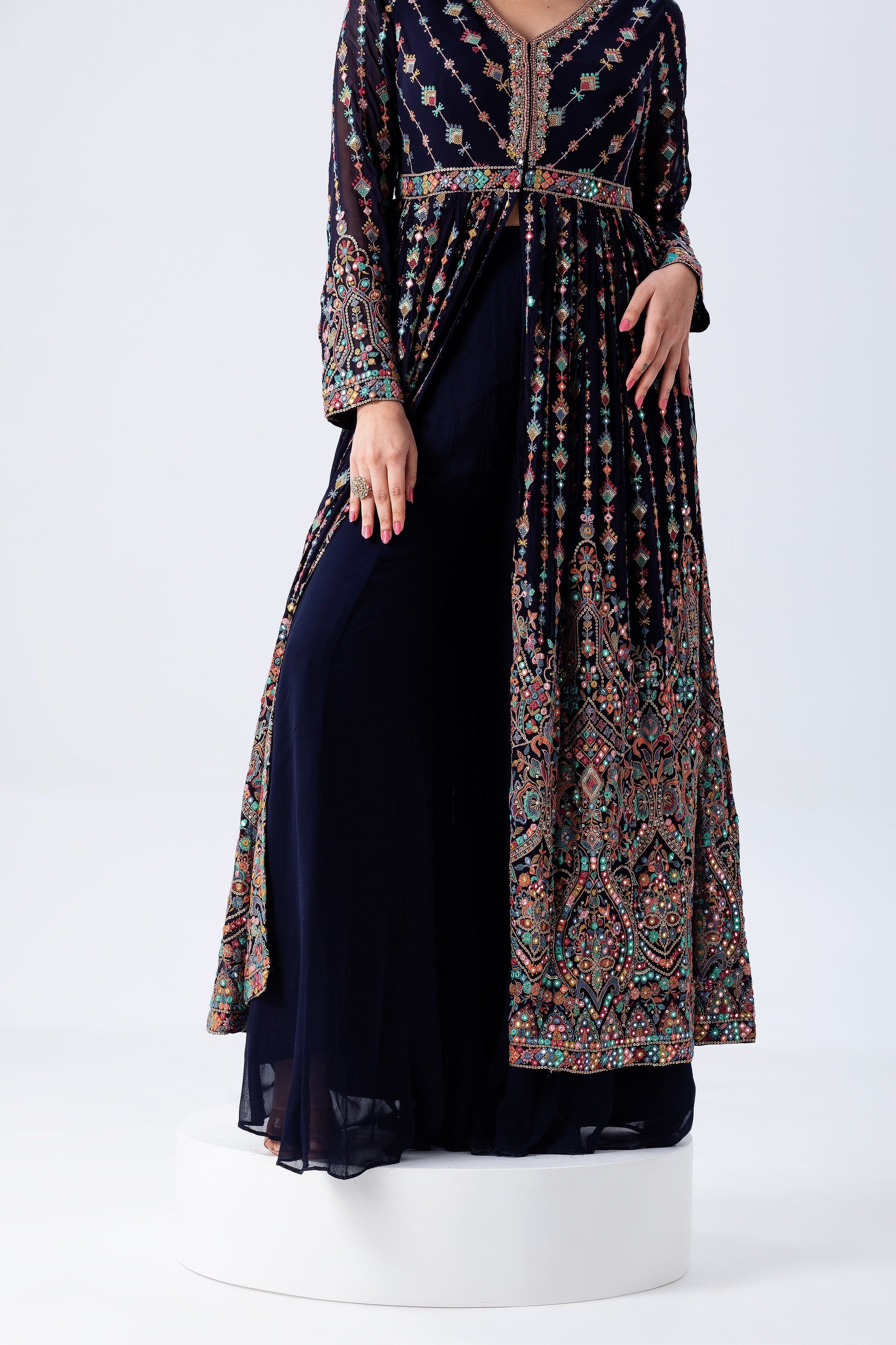 Navy Blue Anarkali Set - Mokshaa