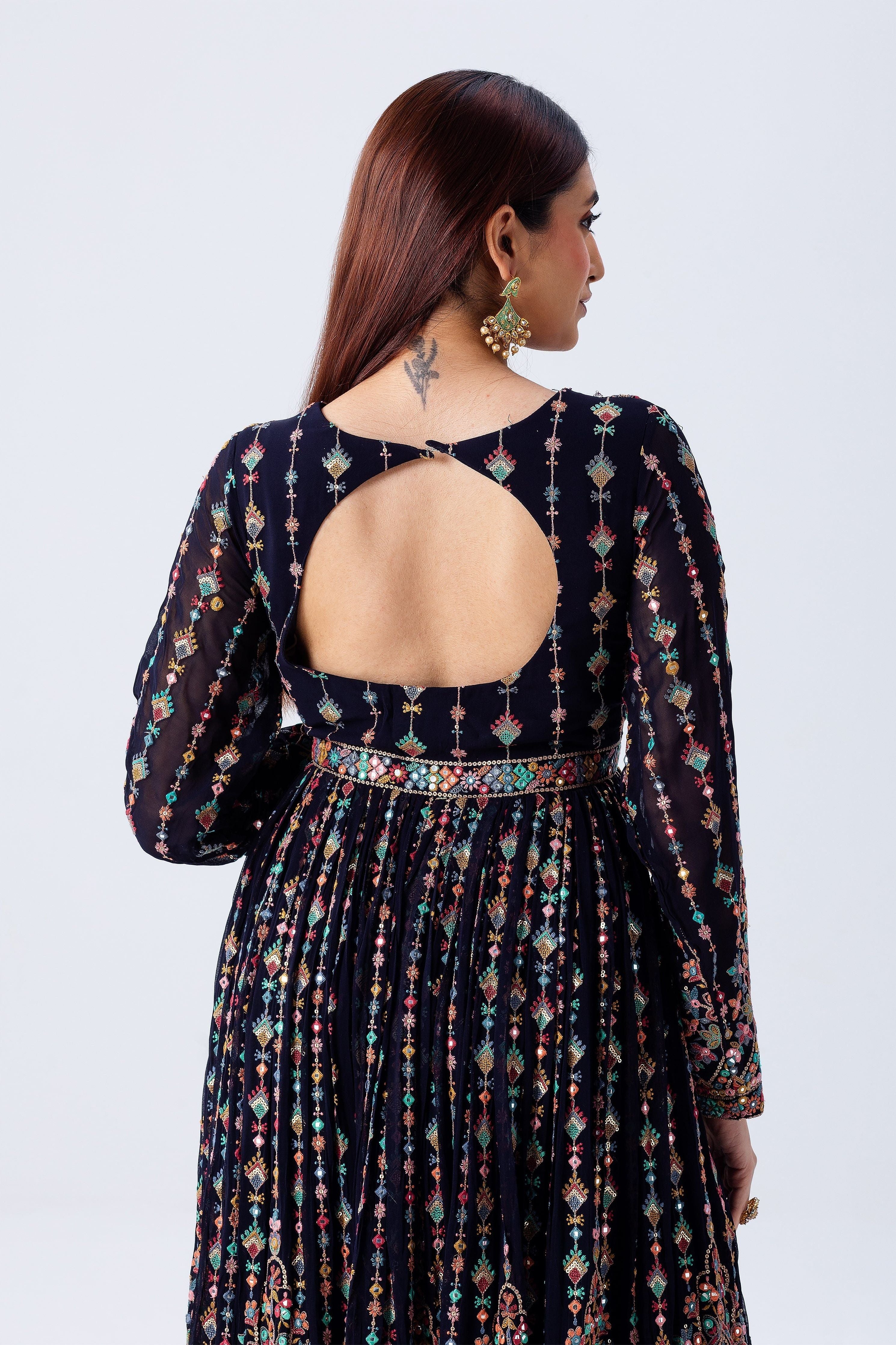 Navy Blue Anarkali Set - Mokshaa