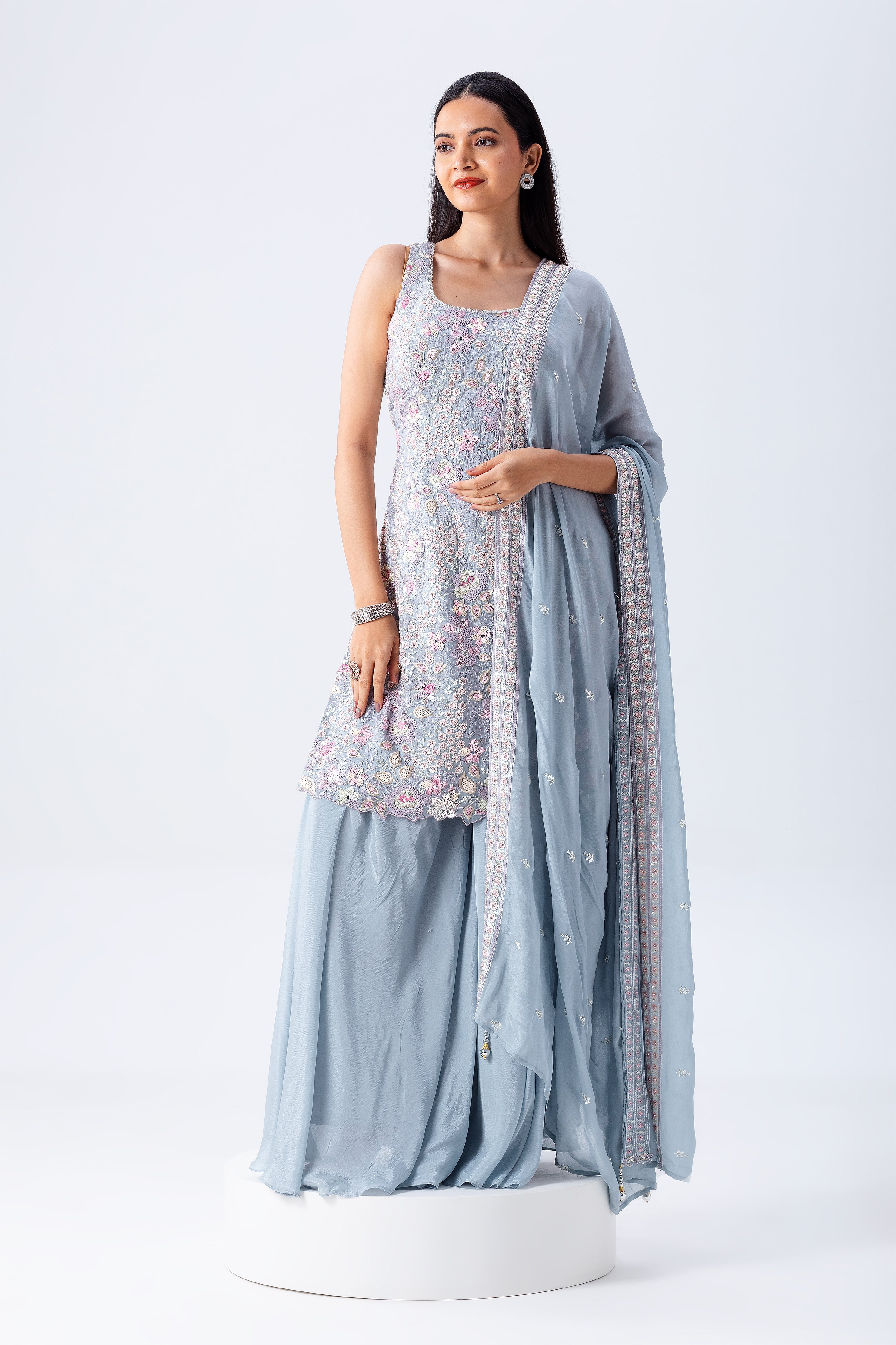 Powder Blue Sharara Set - Mokshaa