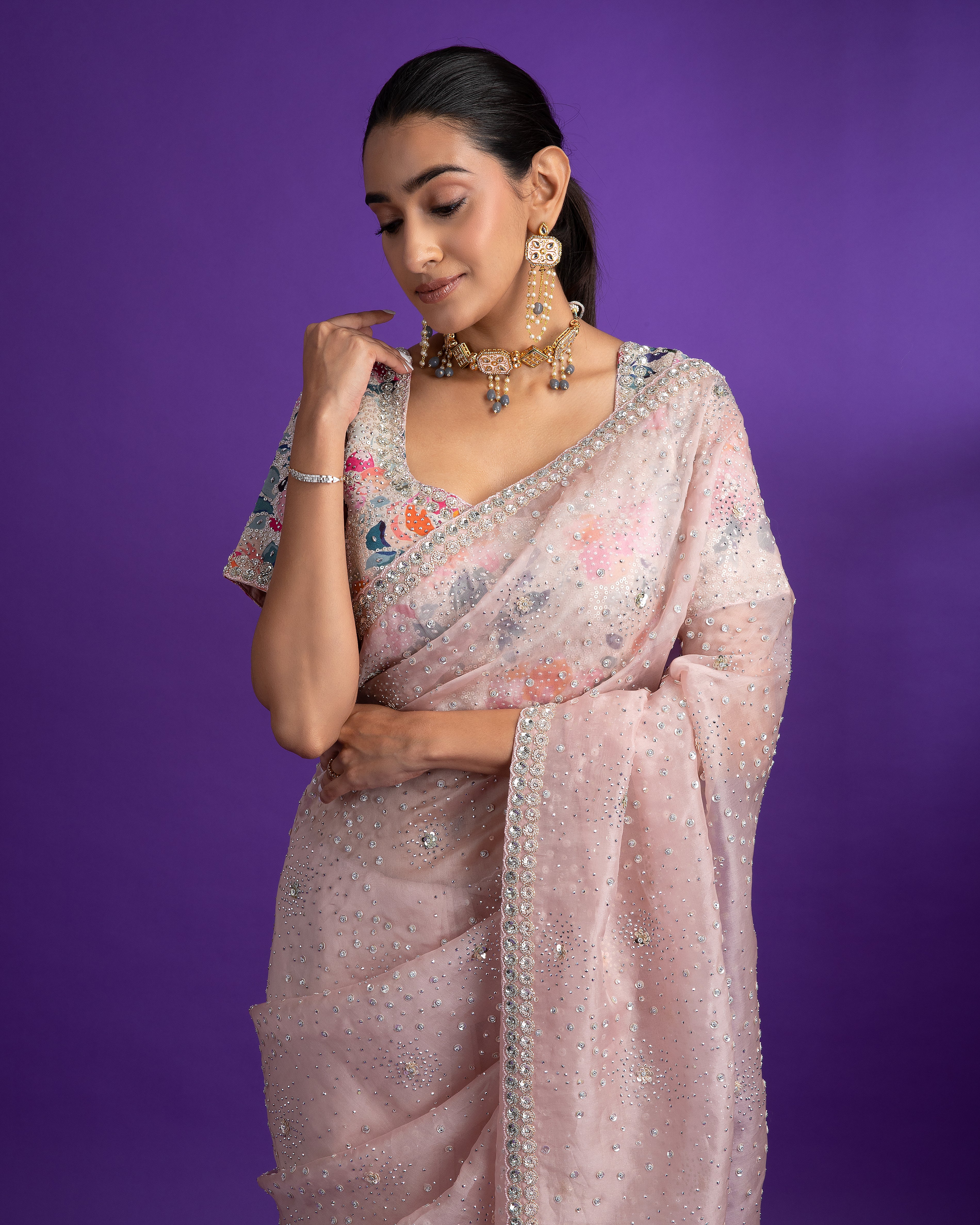 Light Pink Saree - Mokshaa