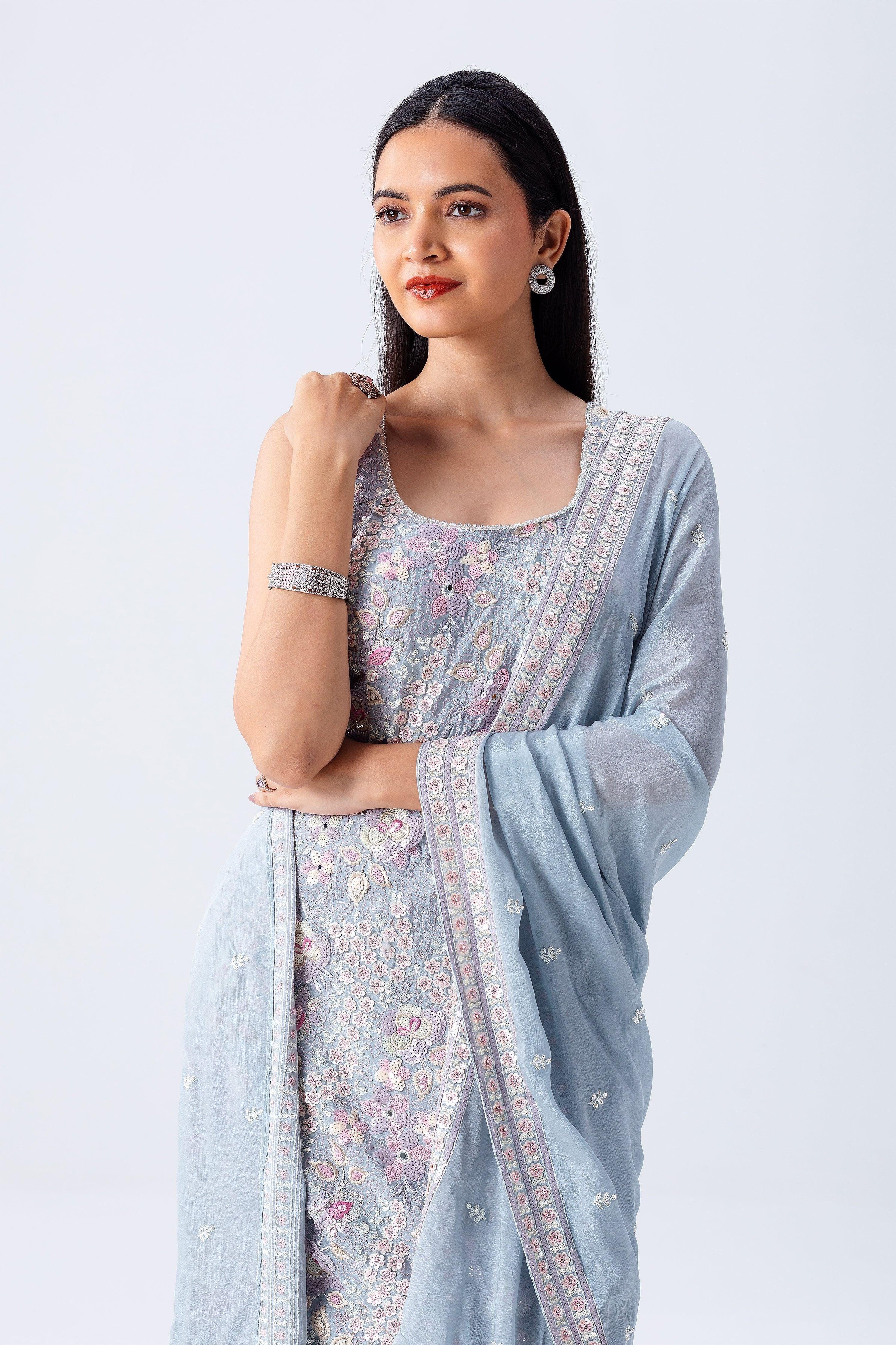Powder Blue Sharara Set - Mokshaa