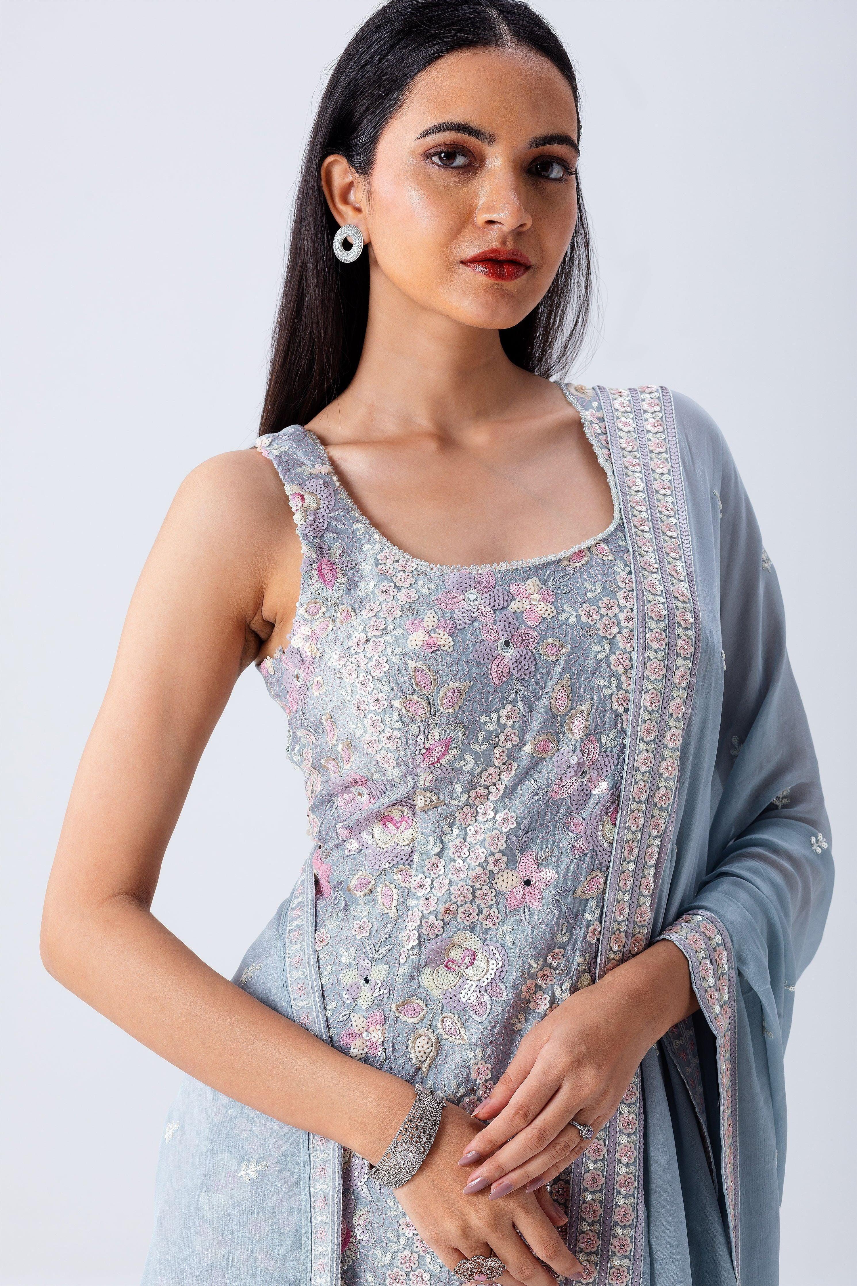 Powder Blue Sharara Set - Mokshaa