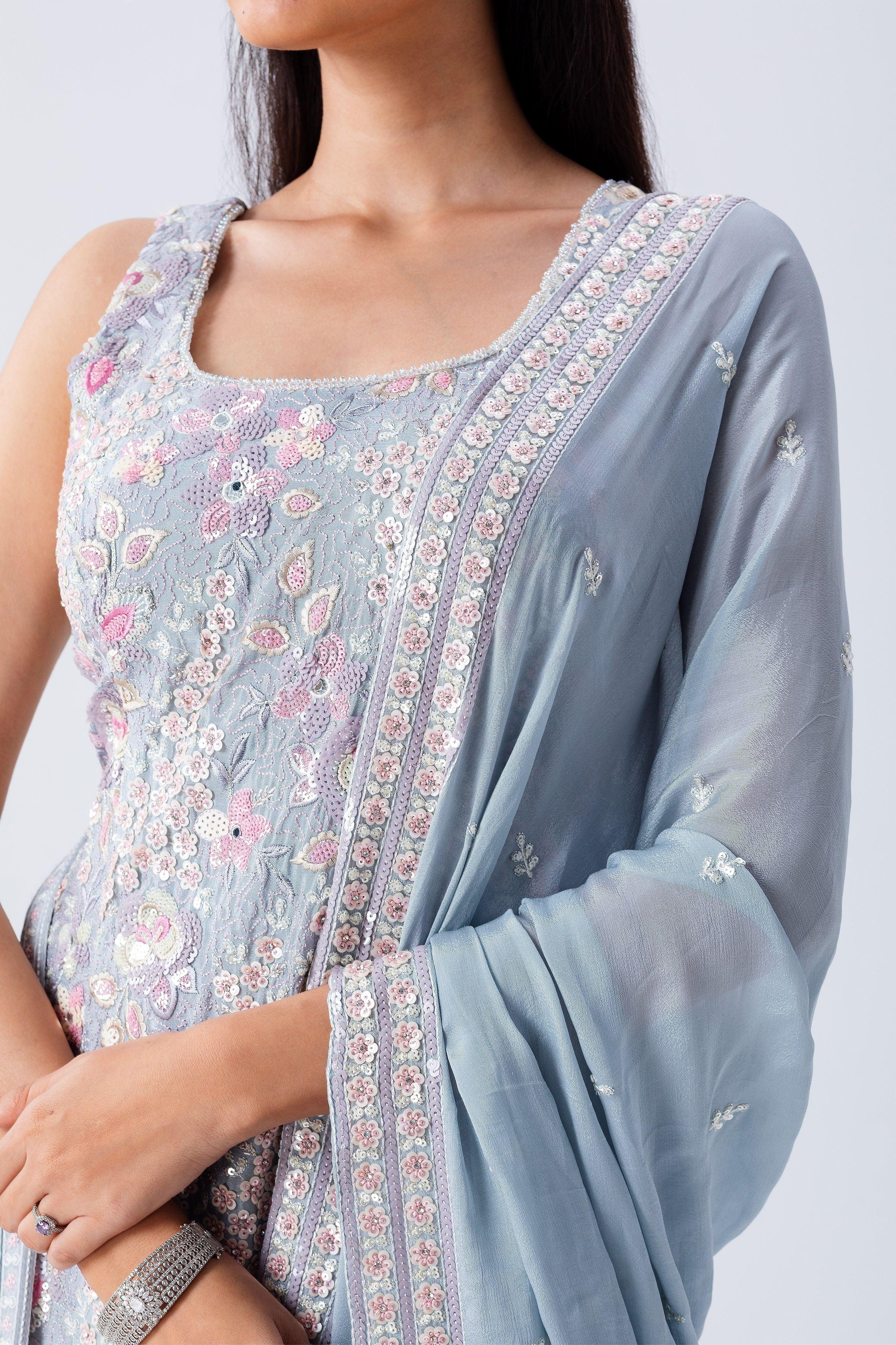 Powder Blue Sharara Set - Mokshaa
