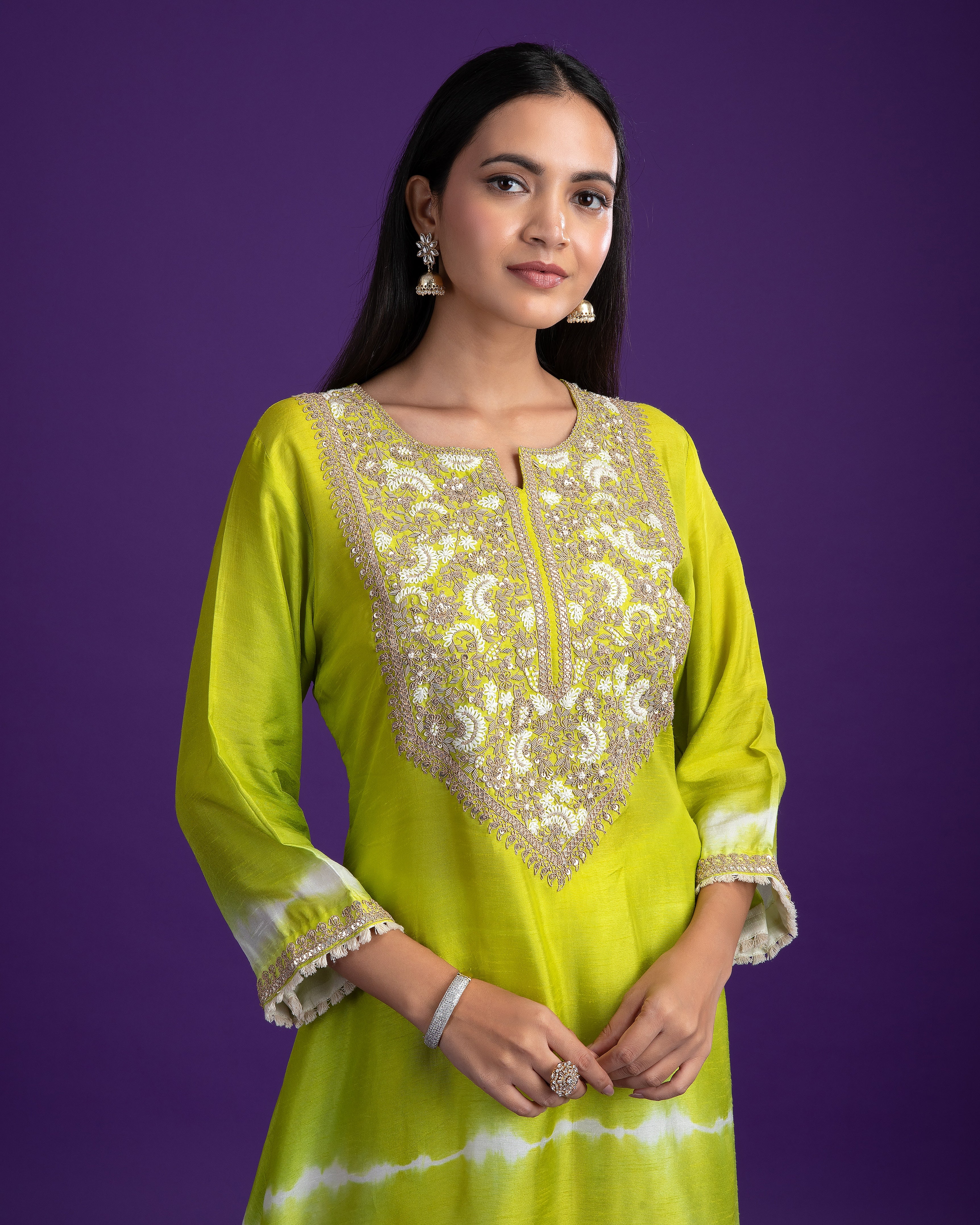 Green Tie-Dye Silk Kurti set - Mokshaa