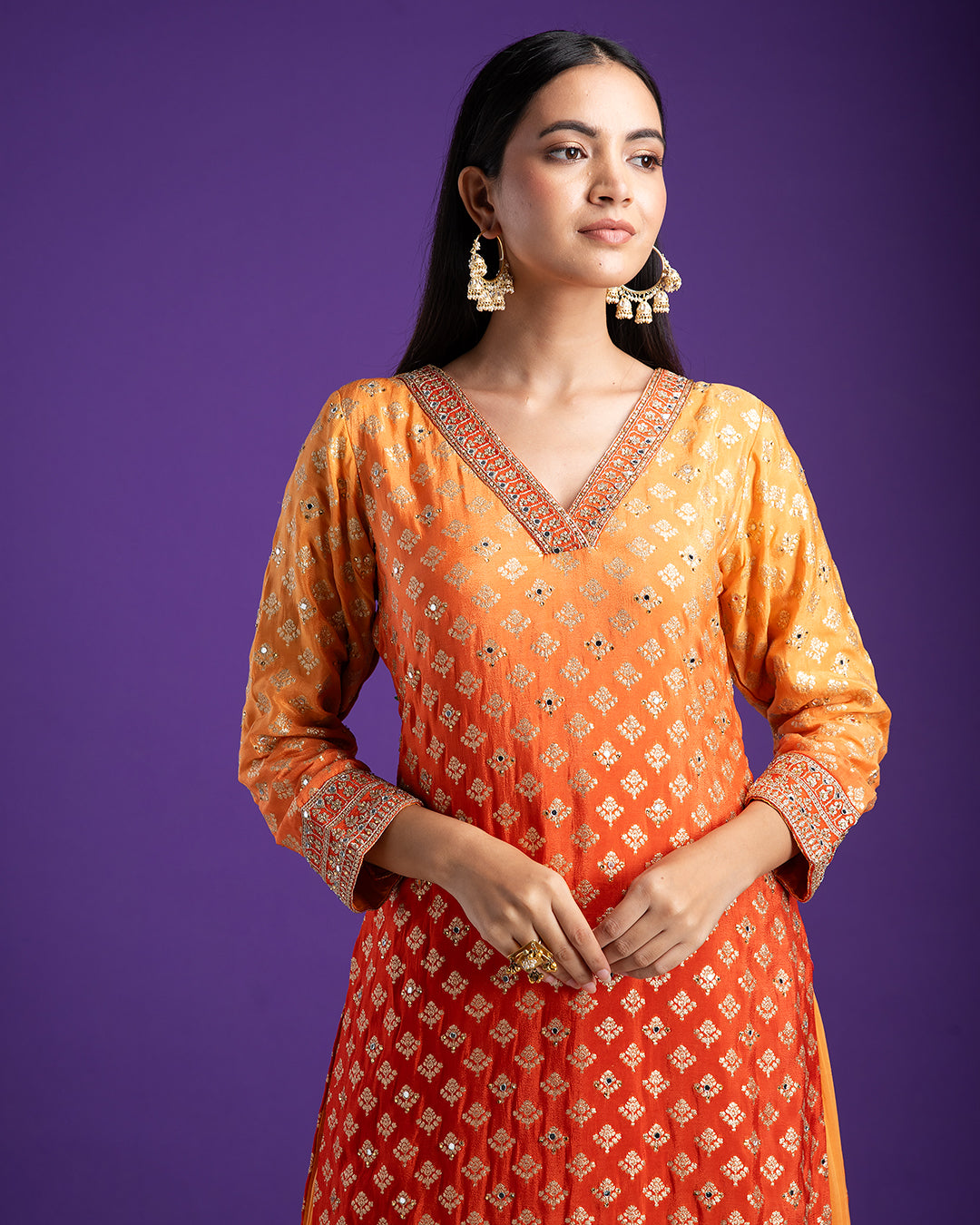 Vibrant Orange and Red Sharara Set - Mokshaa