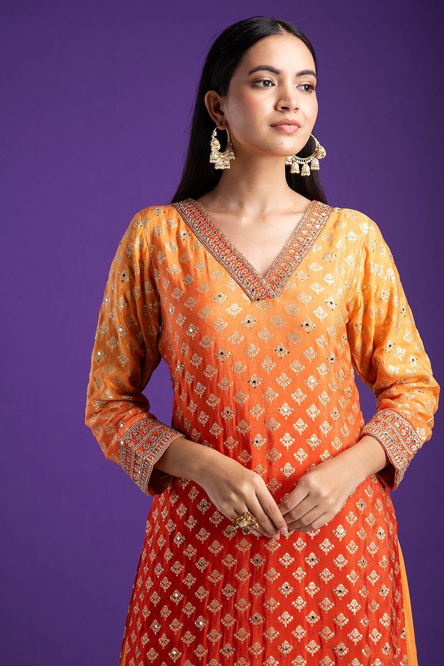 Vibrant Orange and Red Sharara Set - Mokshaa