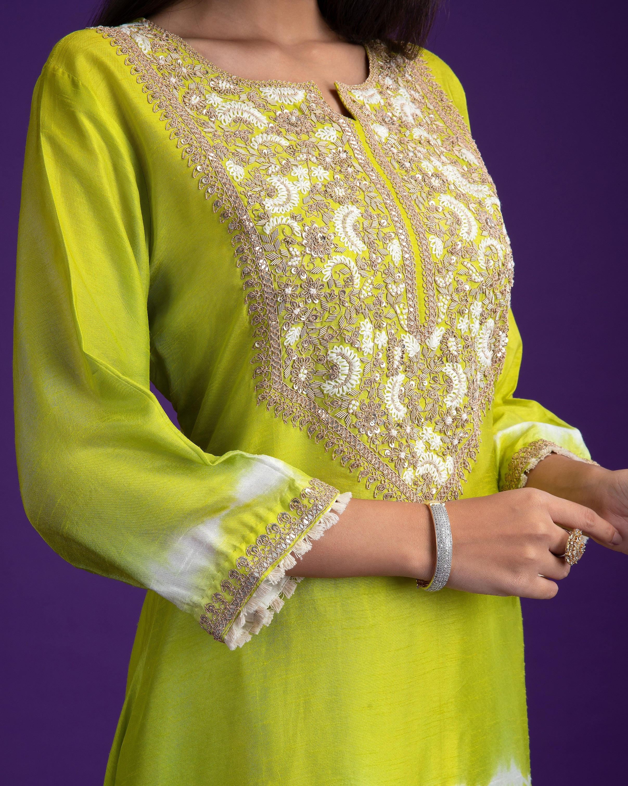 Green Tie-Dye Silk Kurti set - Mokshaa