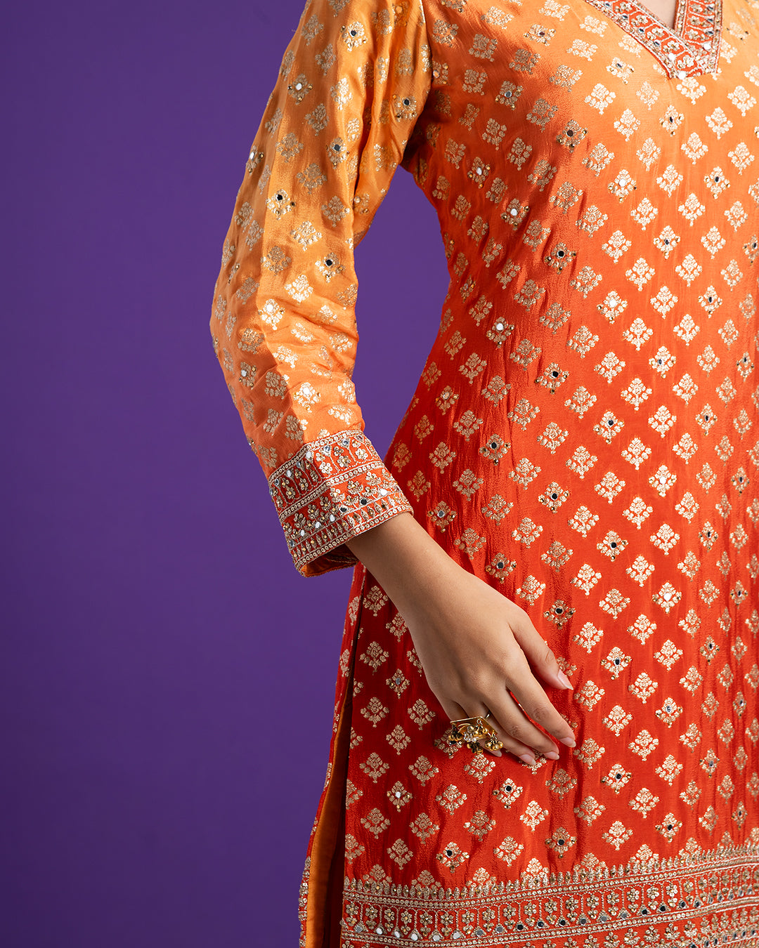 Vibrant Orange and Red Sharara Set - Mokshaa