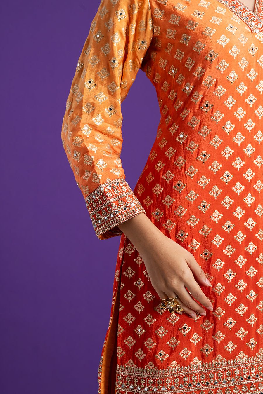 Vibrant Orange and Red Sharara Set - Mokshaa