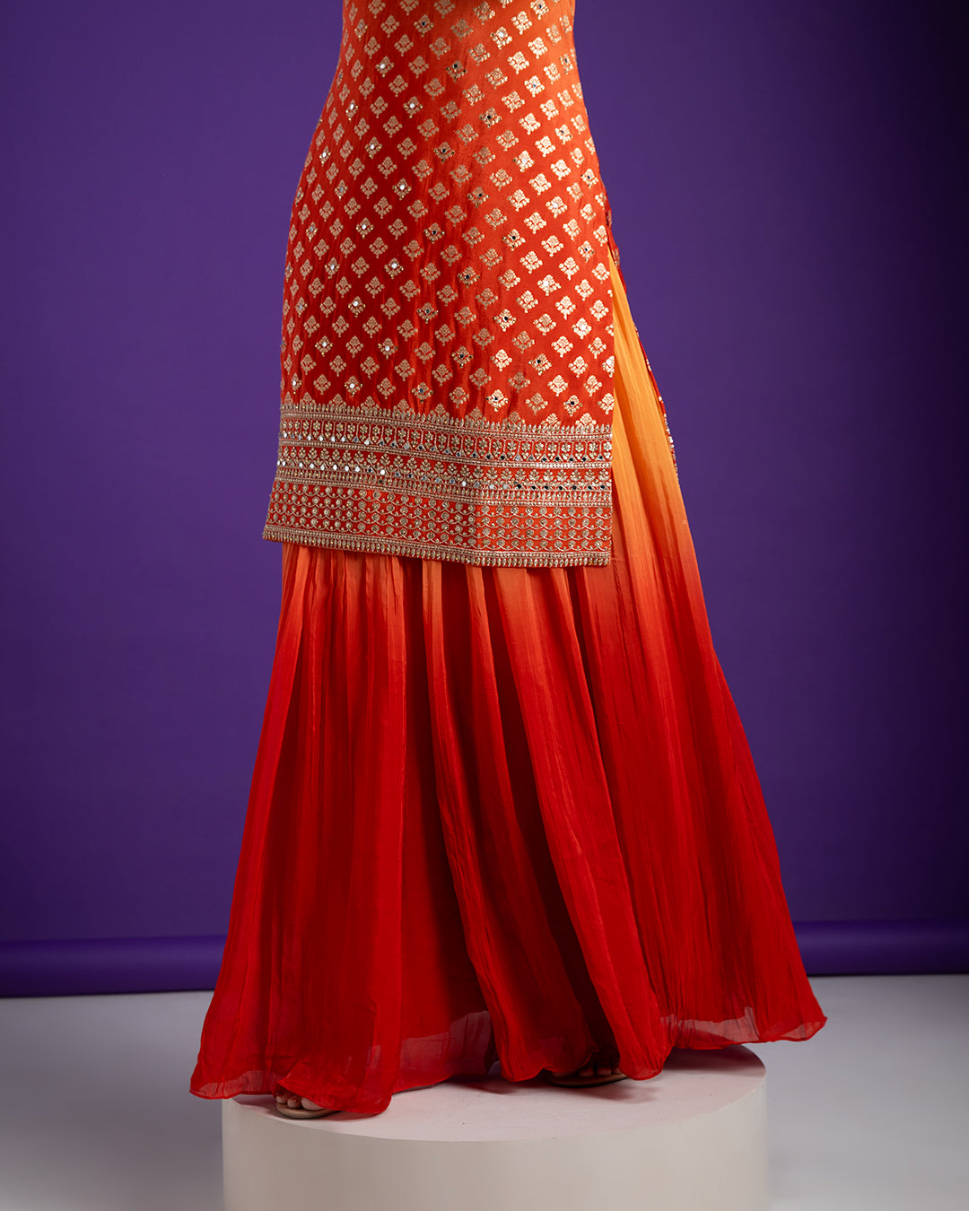 Vibrant Orange and Red Sharara Set - Mokshaa