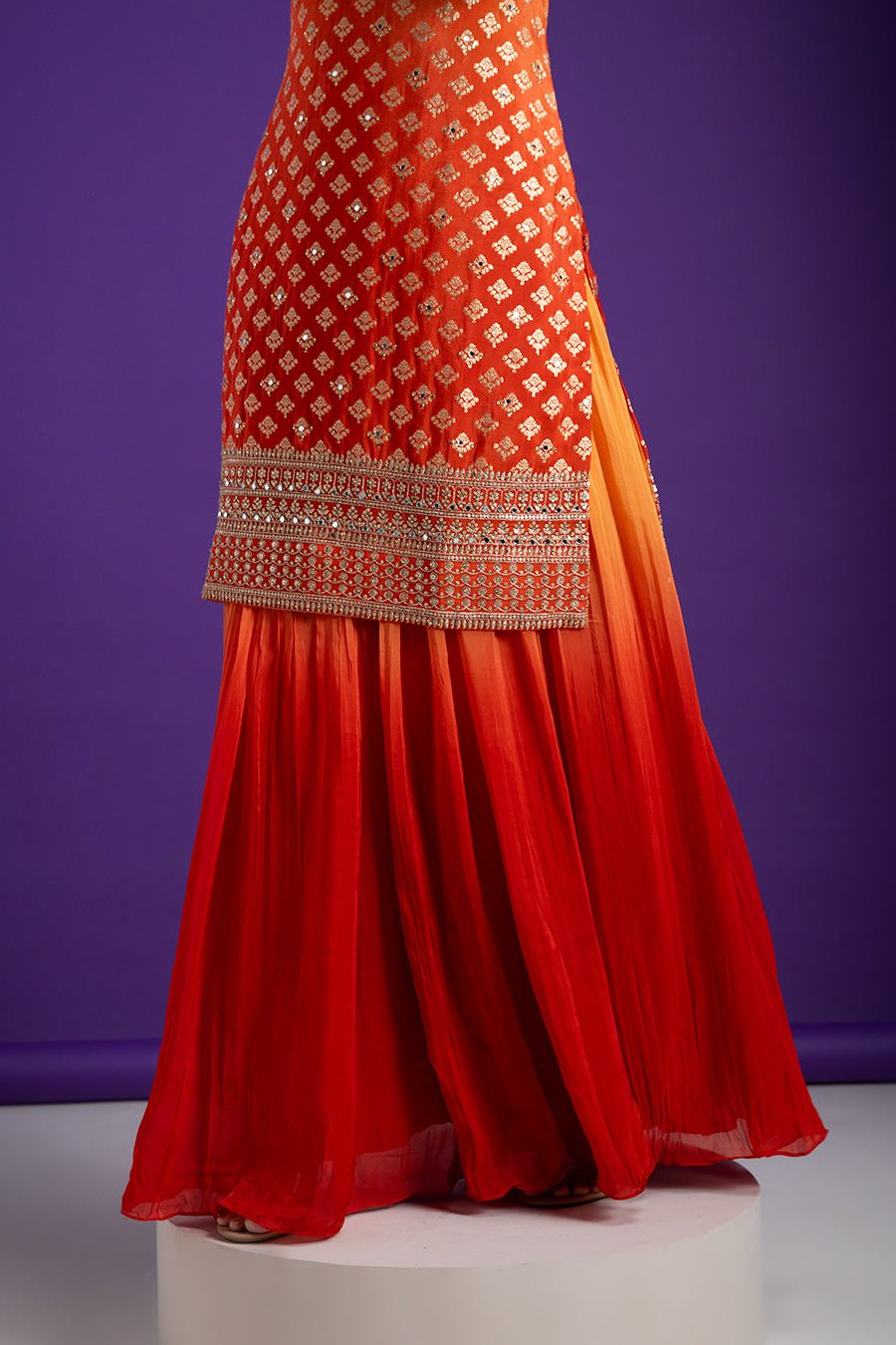 Vibrant Orange and Red Sharara Set - Mokshaa