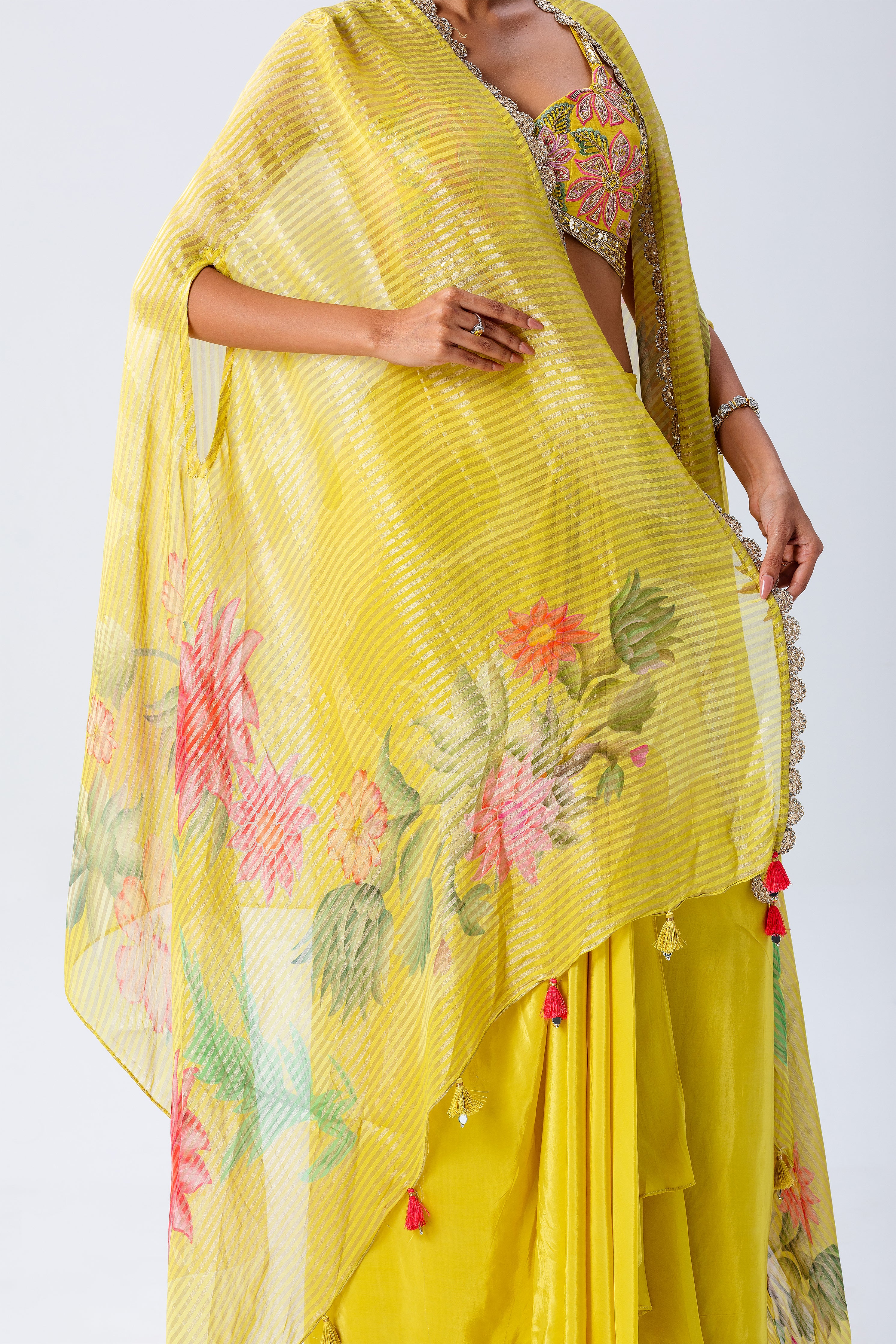 Yellow Cape Skirt Set - Mokshaa