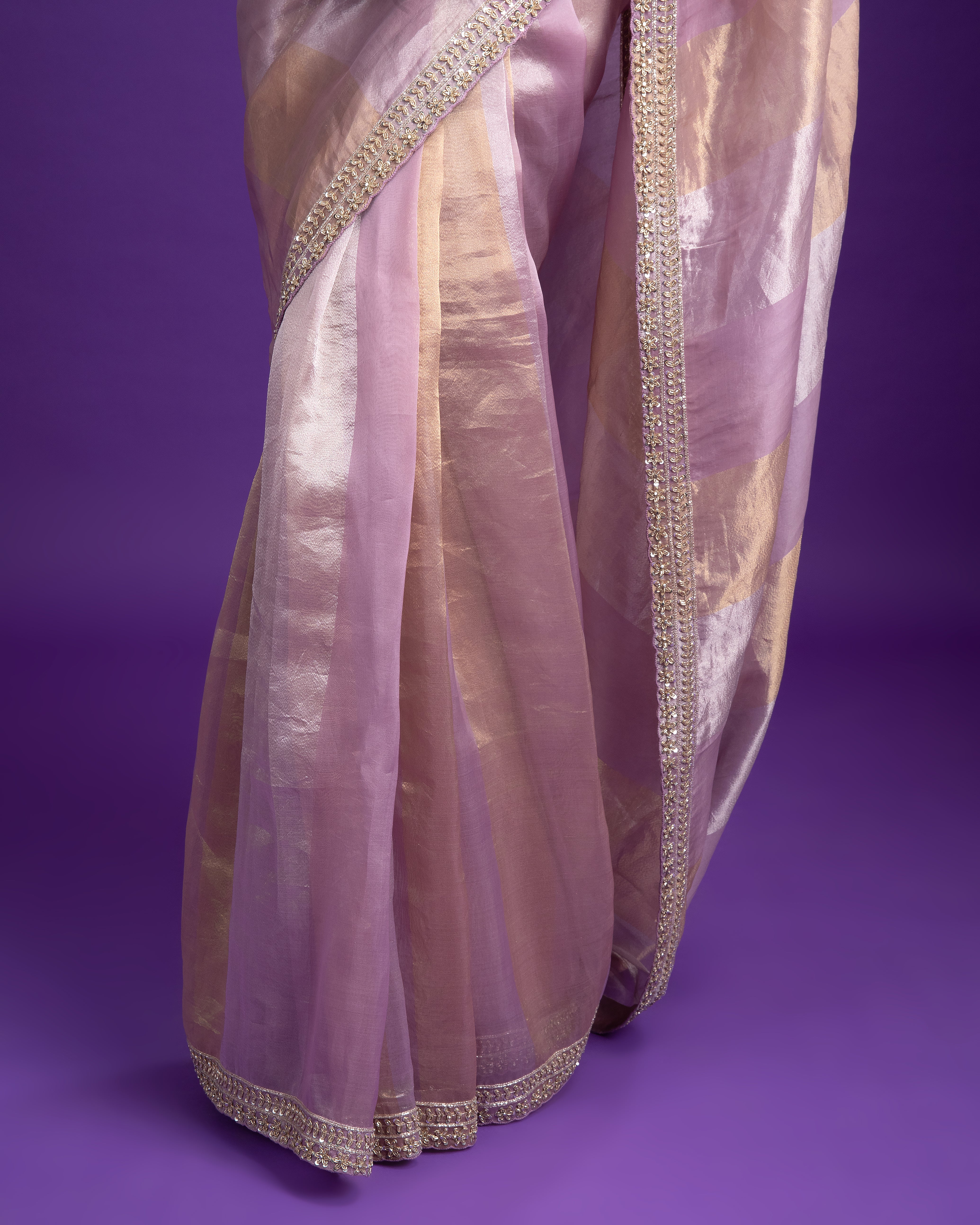 Lilac Tissue Organza Saree with Zari Detailing - Mokshaa