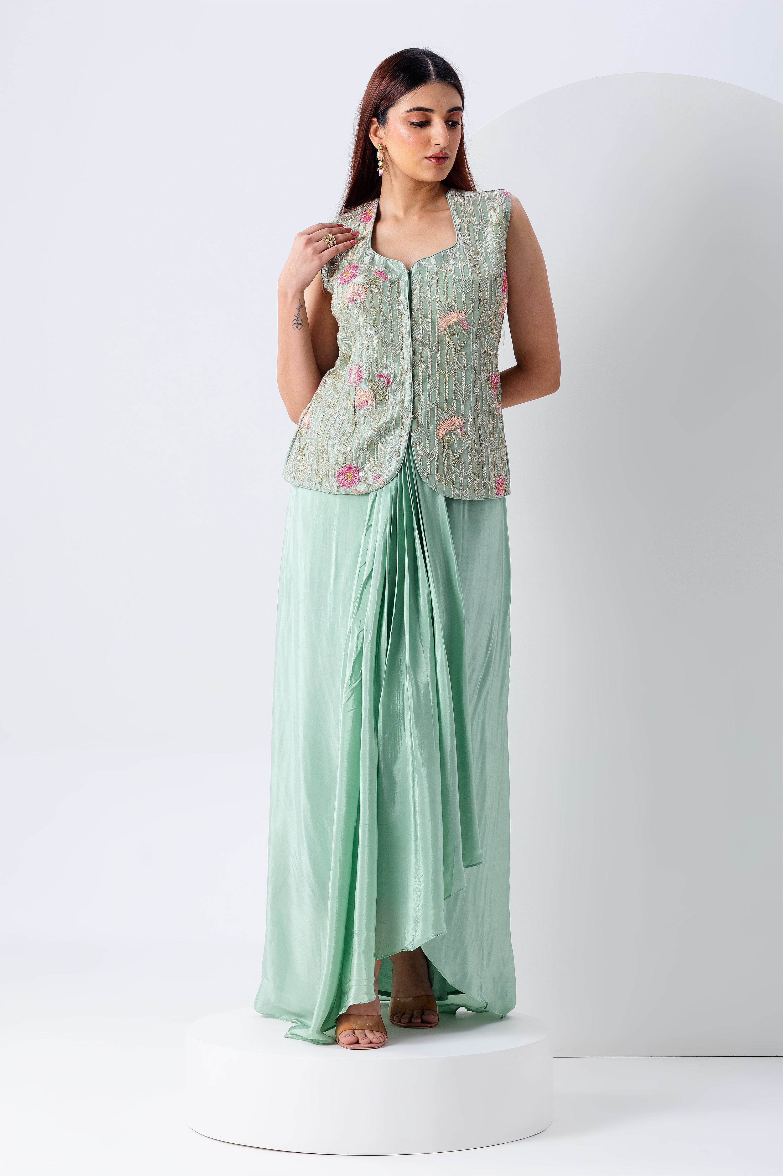 Mint Green Indowestern Set - Mokshaa