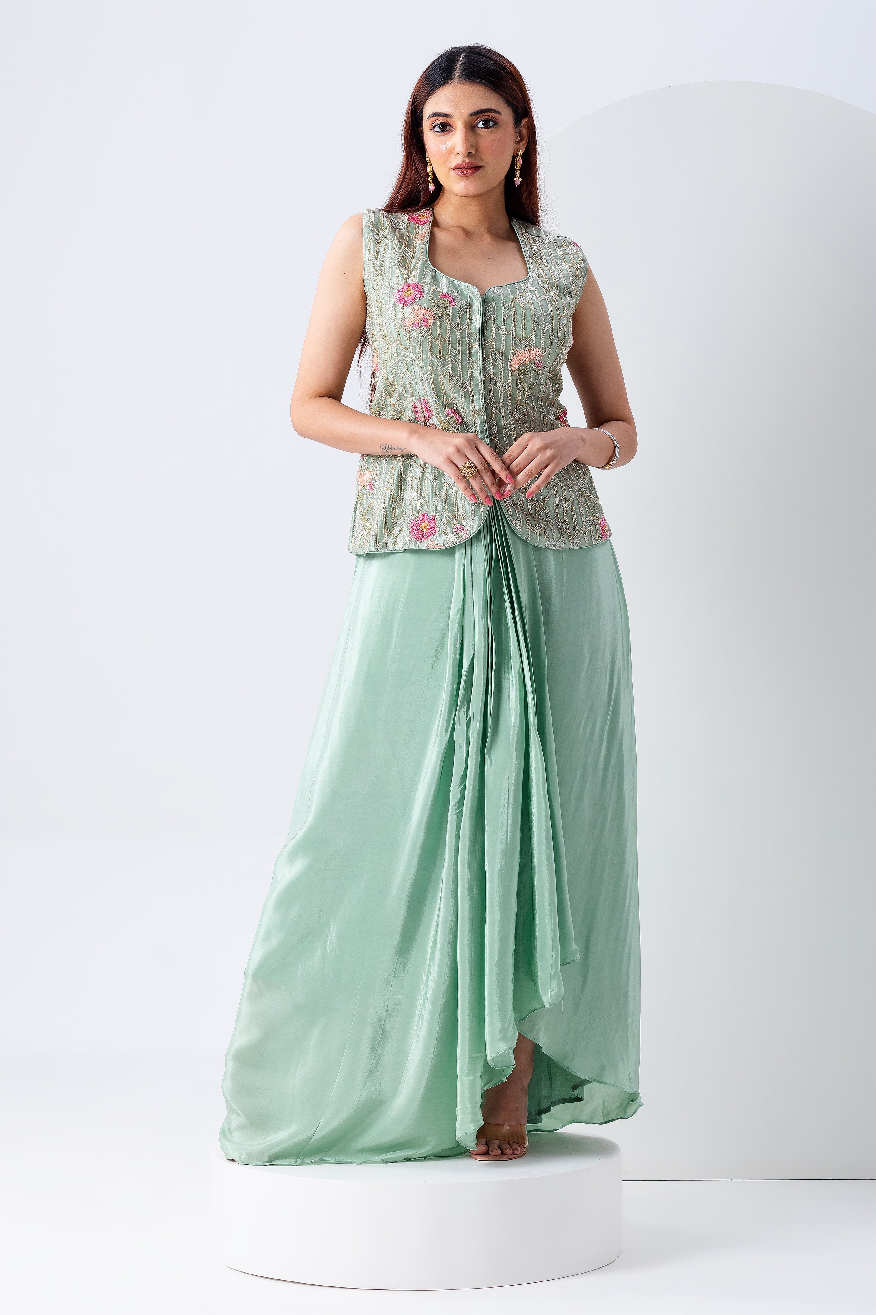 Mint Green Indowestern Set - Mokshaa