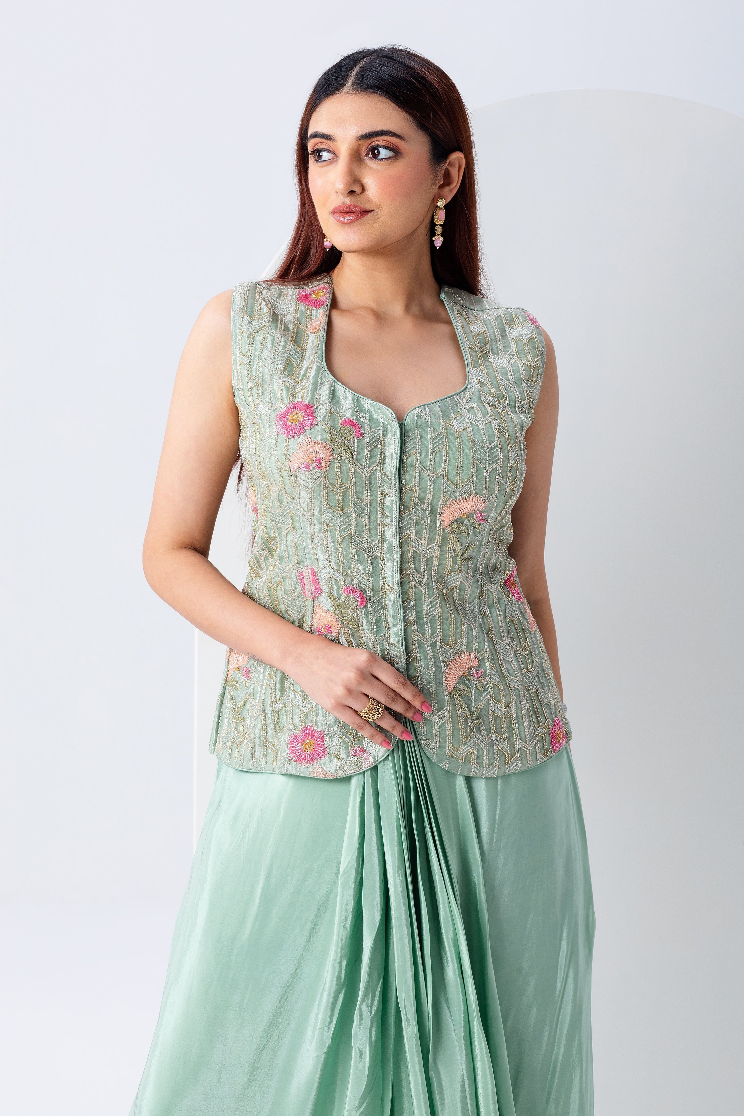 Mint Green Indowestern Set - Mokshaa