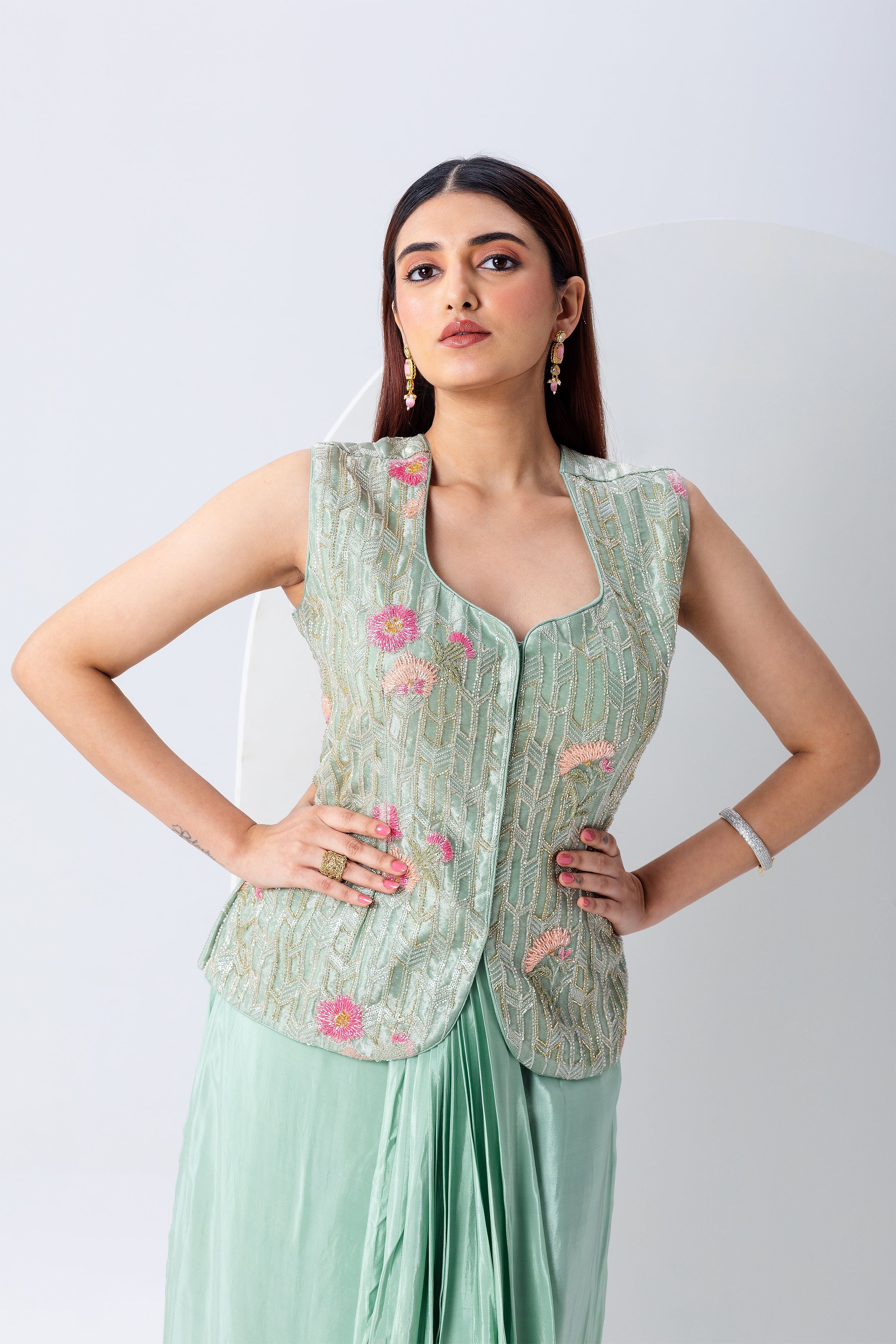 Mint Green Indowestern Set - Mokshaa