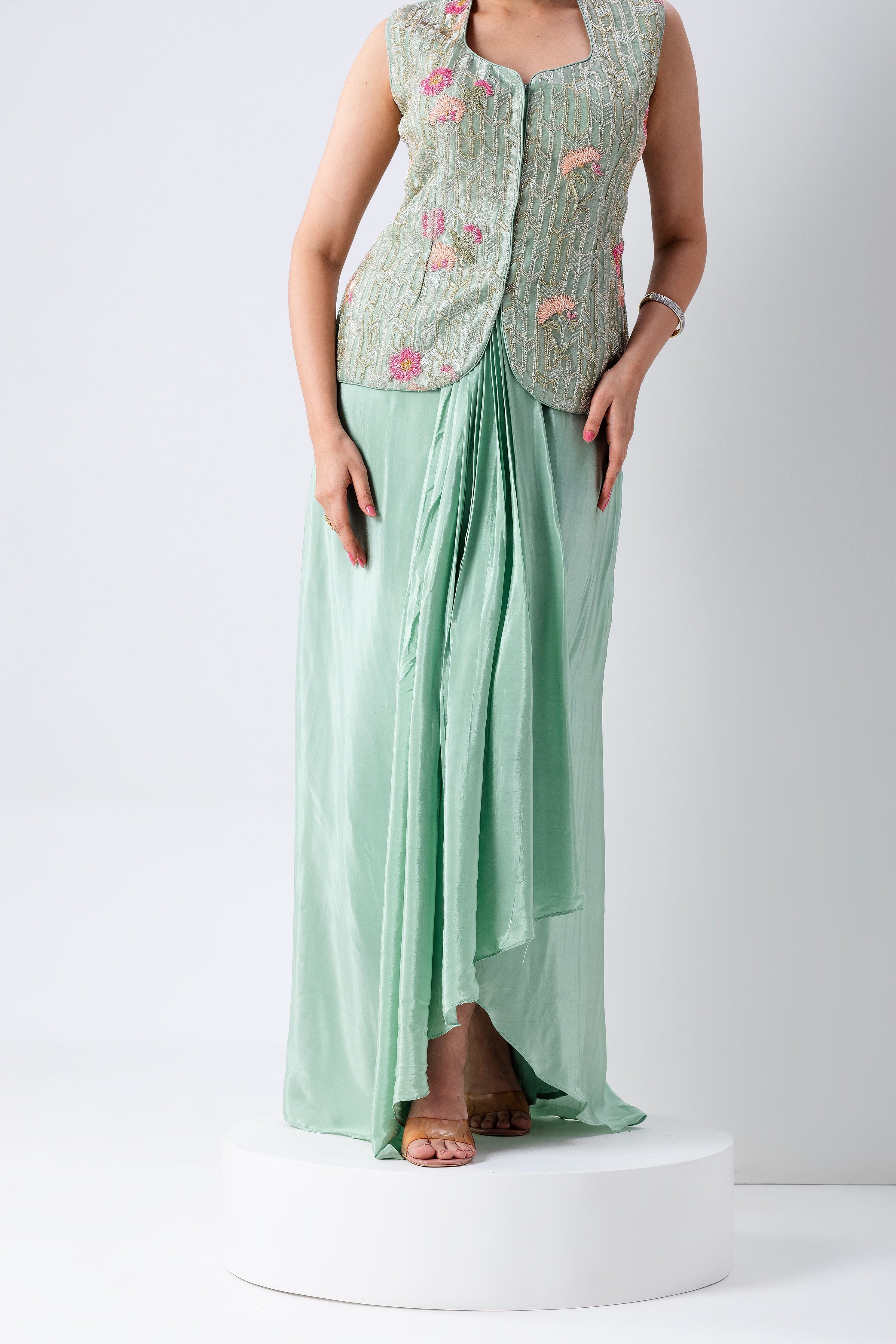 Mint Green Indowestern Set - Mokshaa