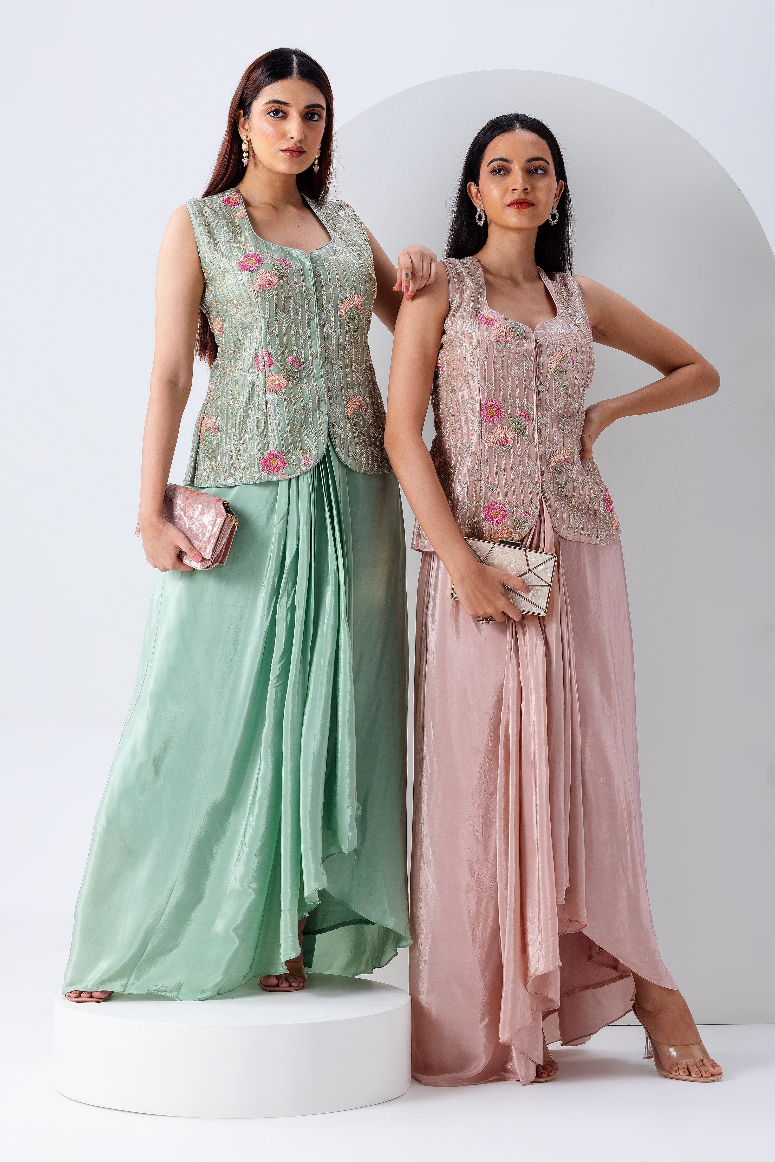 Mint Green Indowestern Set - Mokshaa