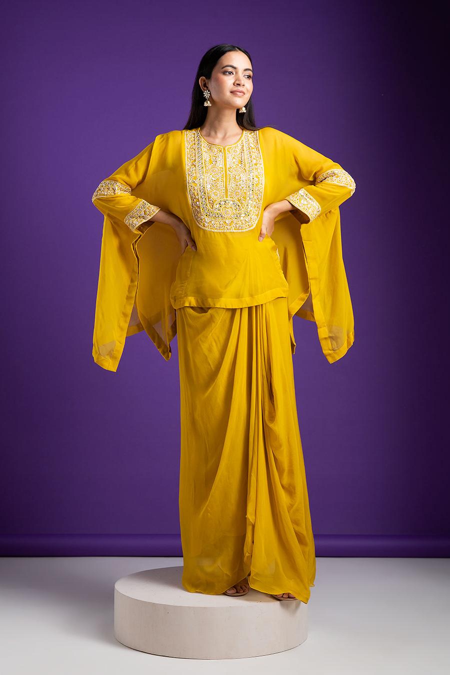 Mustard Yellow Indo-Western set - Mokshaa