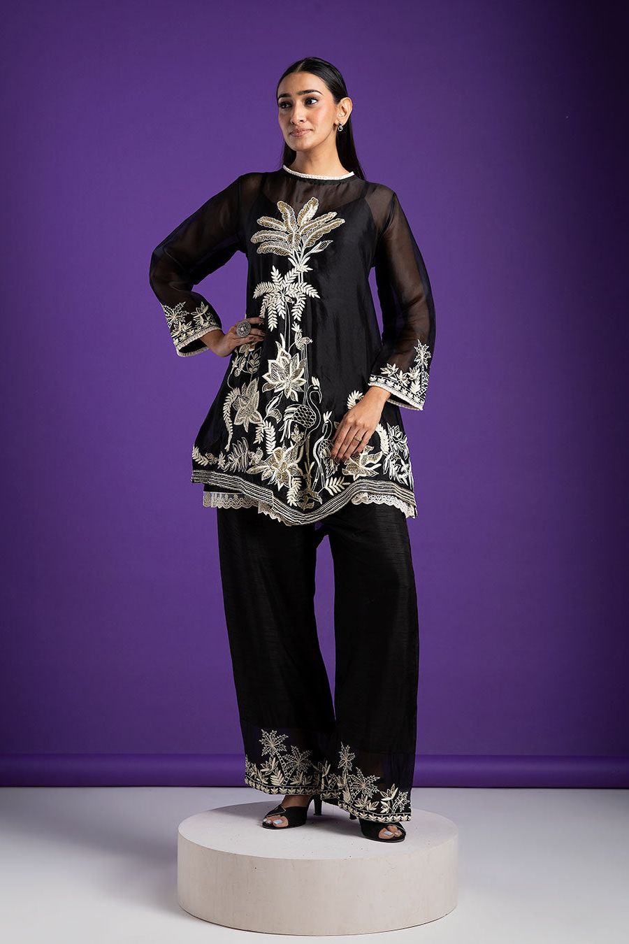 Black Embroidered Tunic Set - Mokshaa