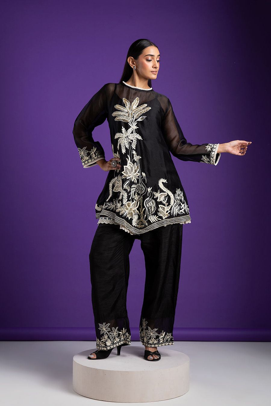 Black Embroidered Tunic Set - Mokshaa