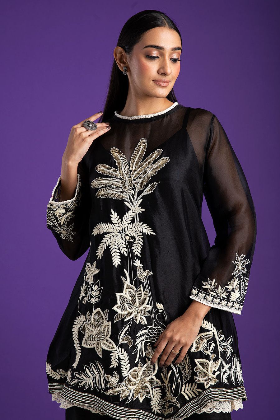 Black Embroidered Tunic Set - Mokshaa