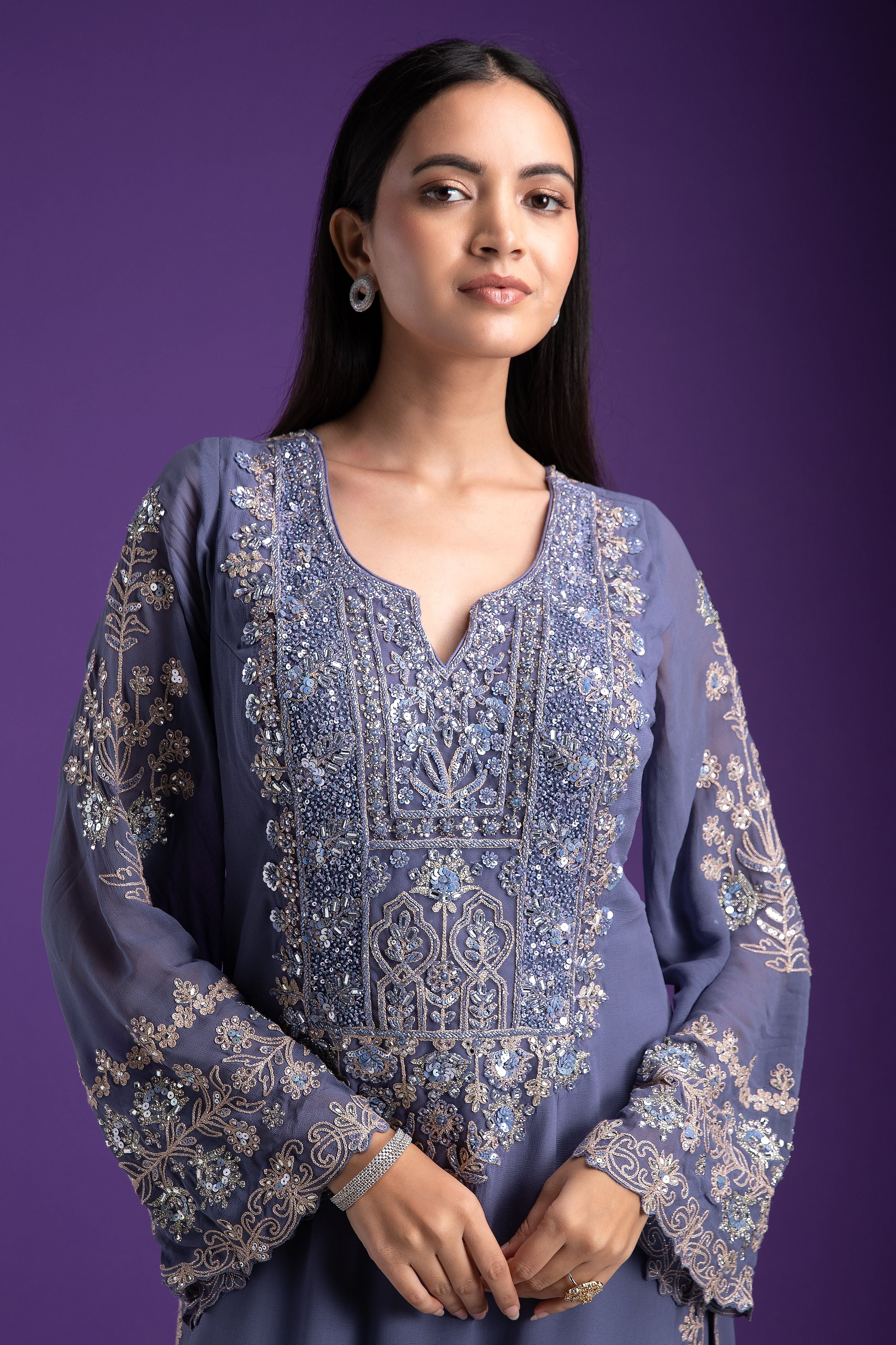Blue Grey Sharara Set - Mokshaa